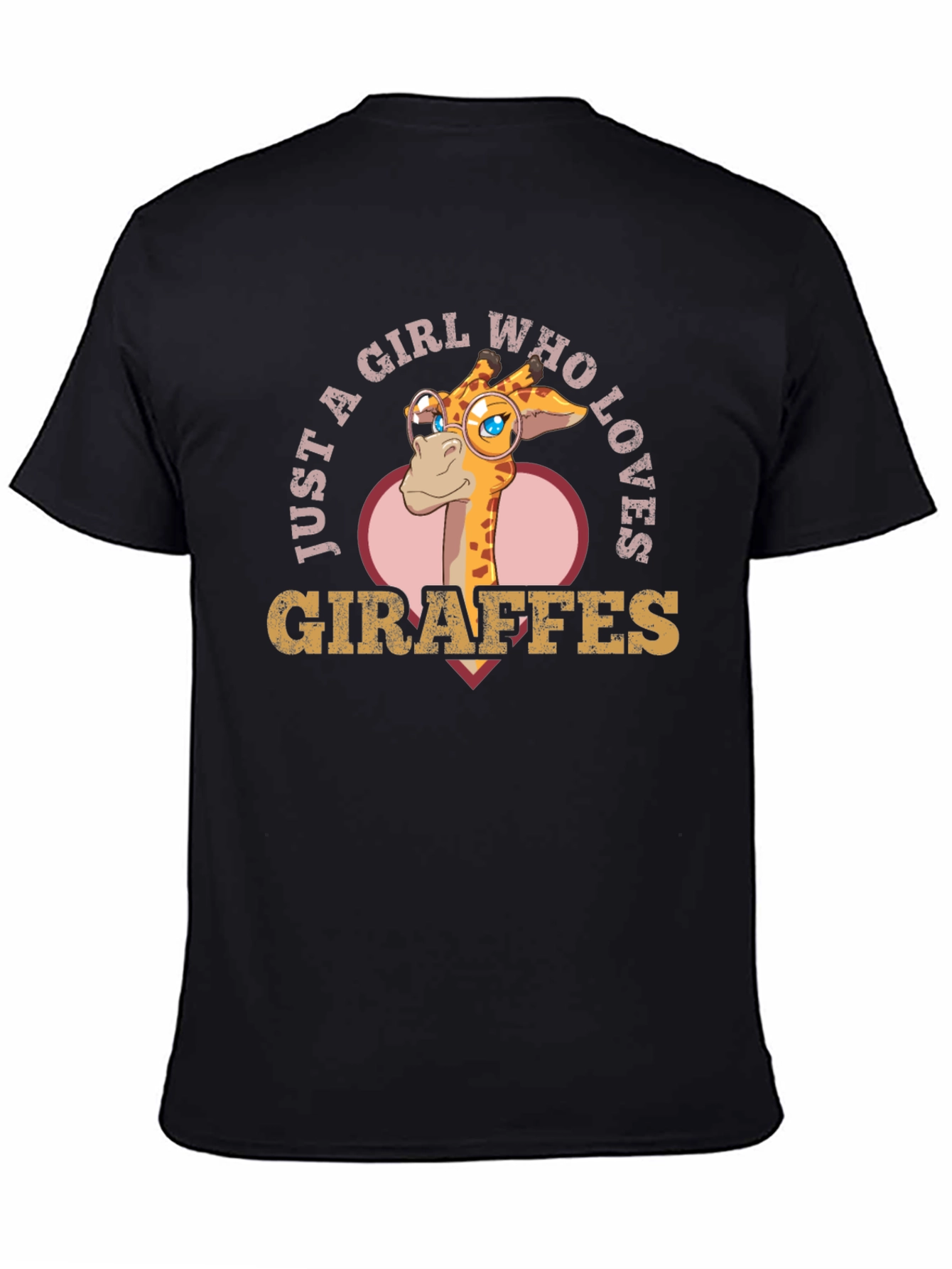 Black Giraffe Lover's Tee: Just a Girl Who Loves Giraffes T-Shirt view 4