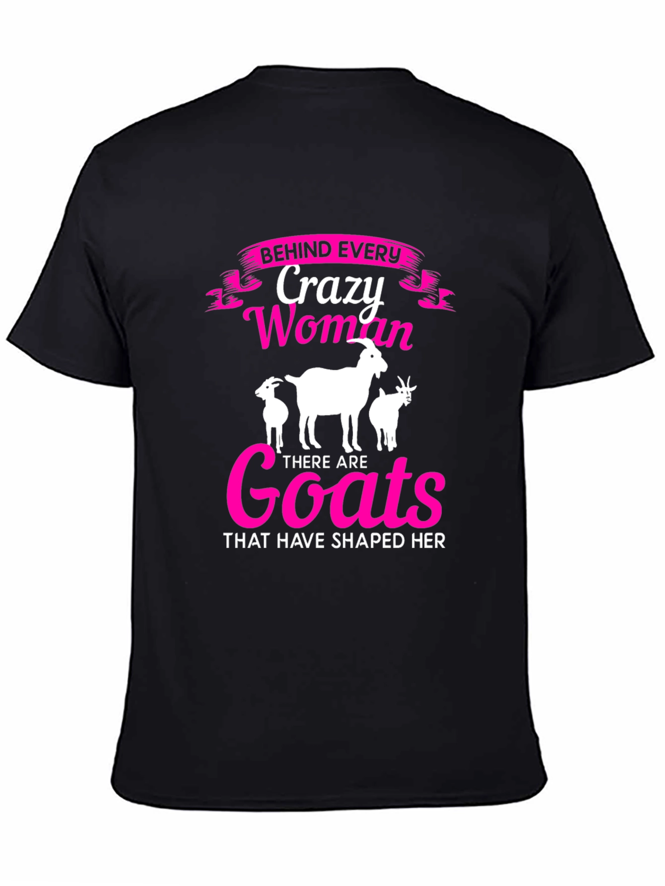 Black Crazy Woman Goats T-Shirt - Black view 4