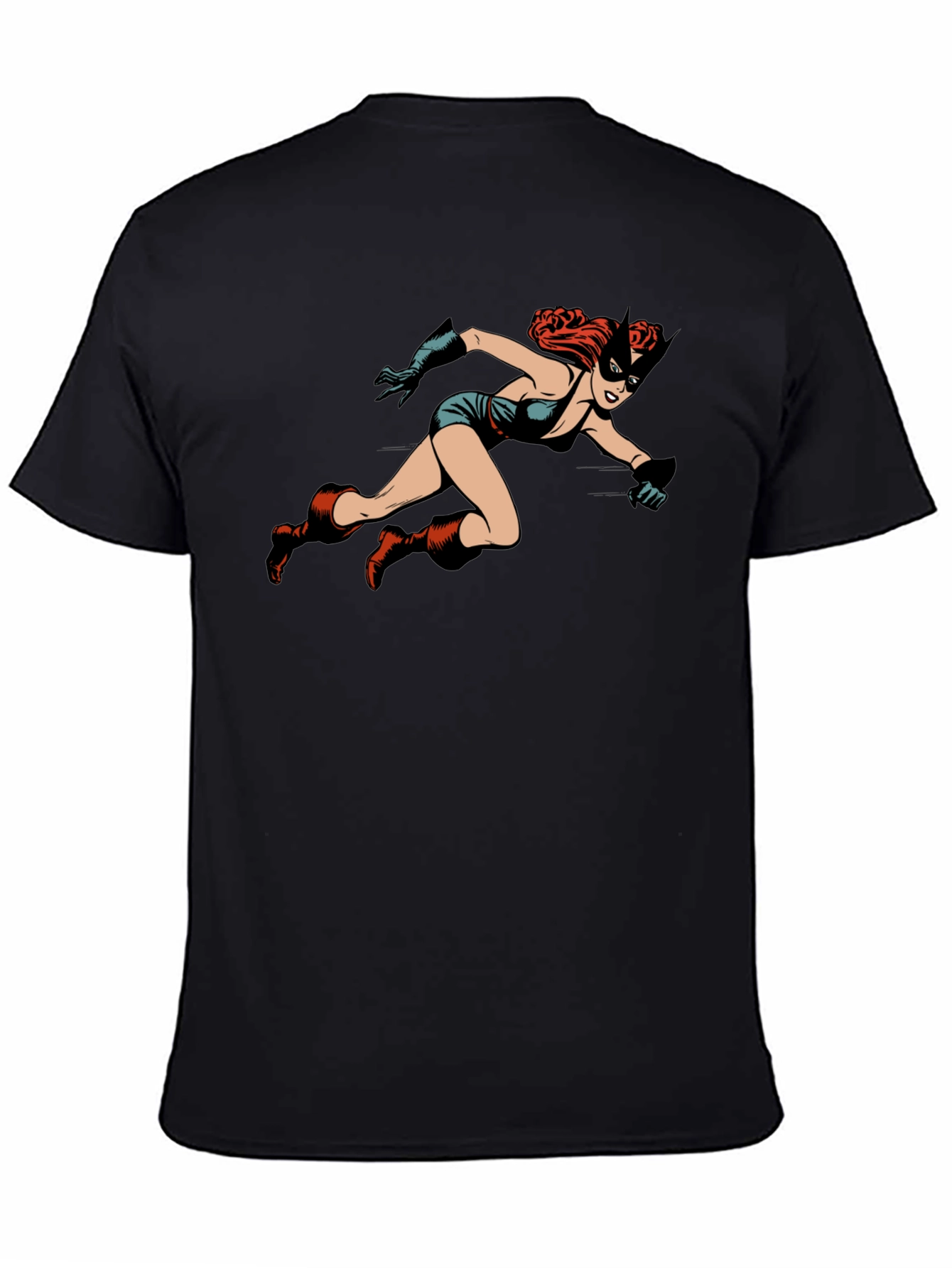 Black Retro Comic Book Heroine Black T-Shirt view 4