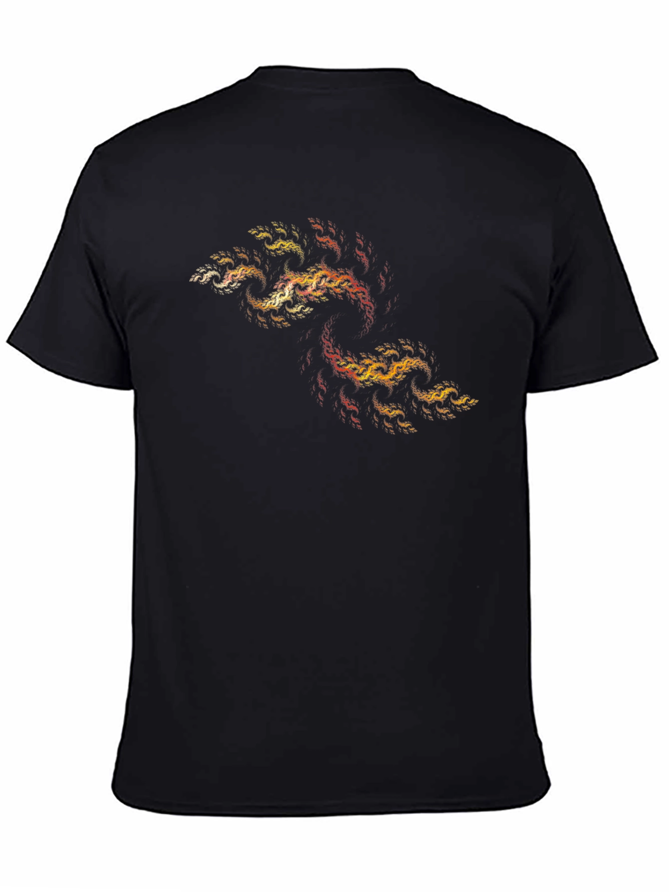 Black Abstract Fractal Fire T-Shirt - Black Cotton Tee view 4