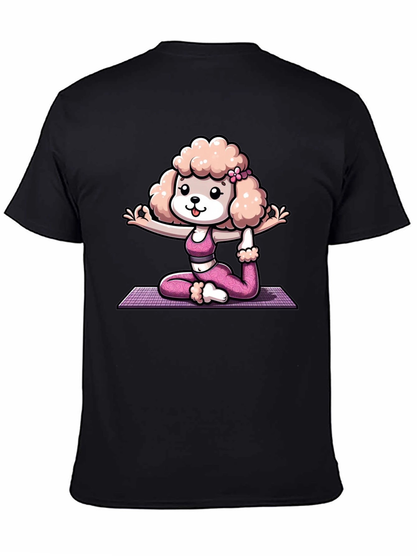 Black Yoga Poodle Graphic Tee - Unisex Cotton T-Shirt view 4