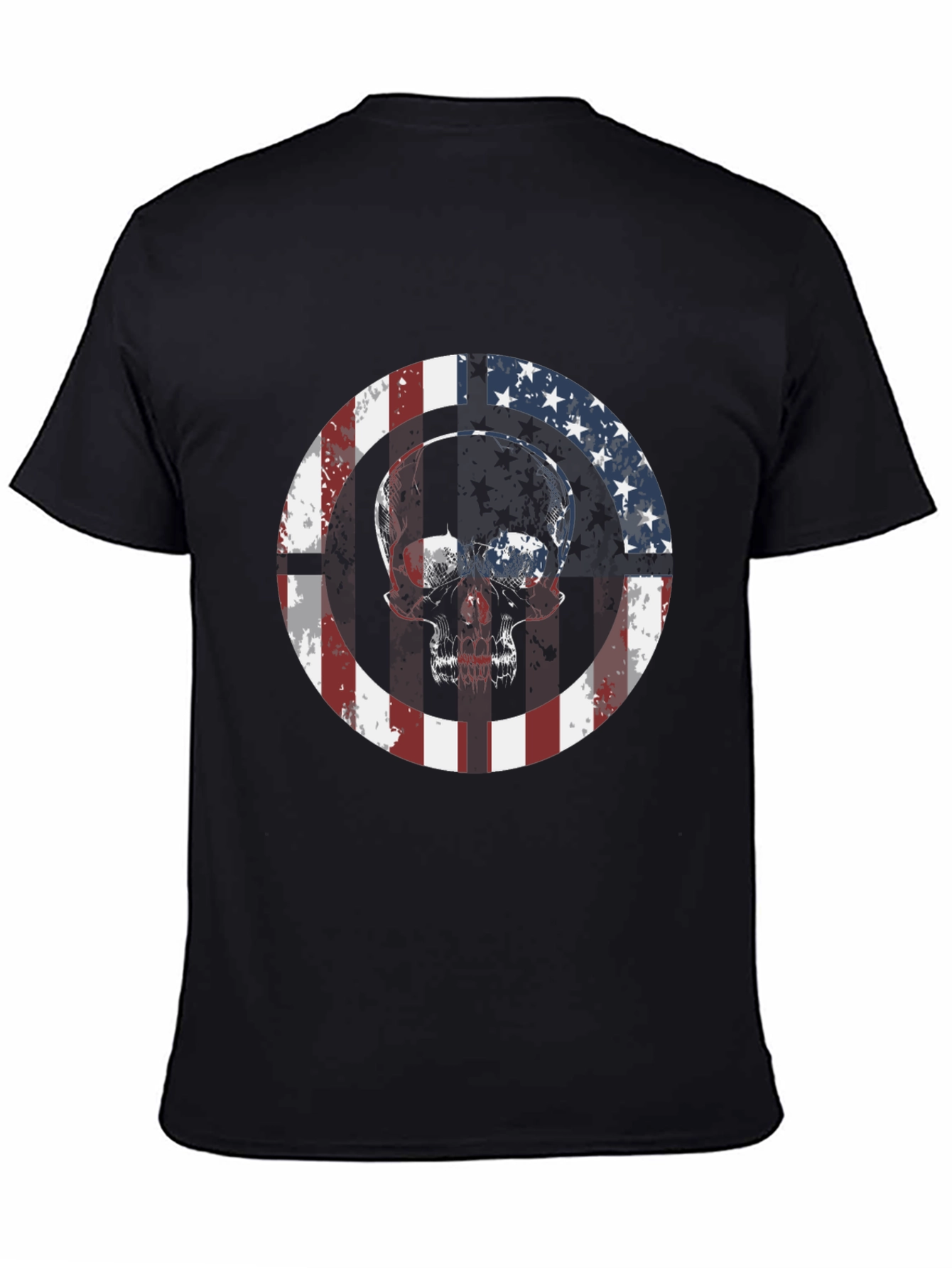 Black American Flag Skull Graphic Tee view 4