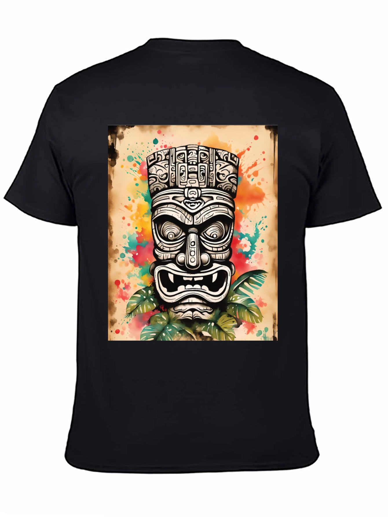 Black Tiki Art Graphic Tee - Men's Black T-Shirt view 4