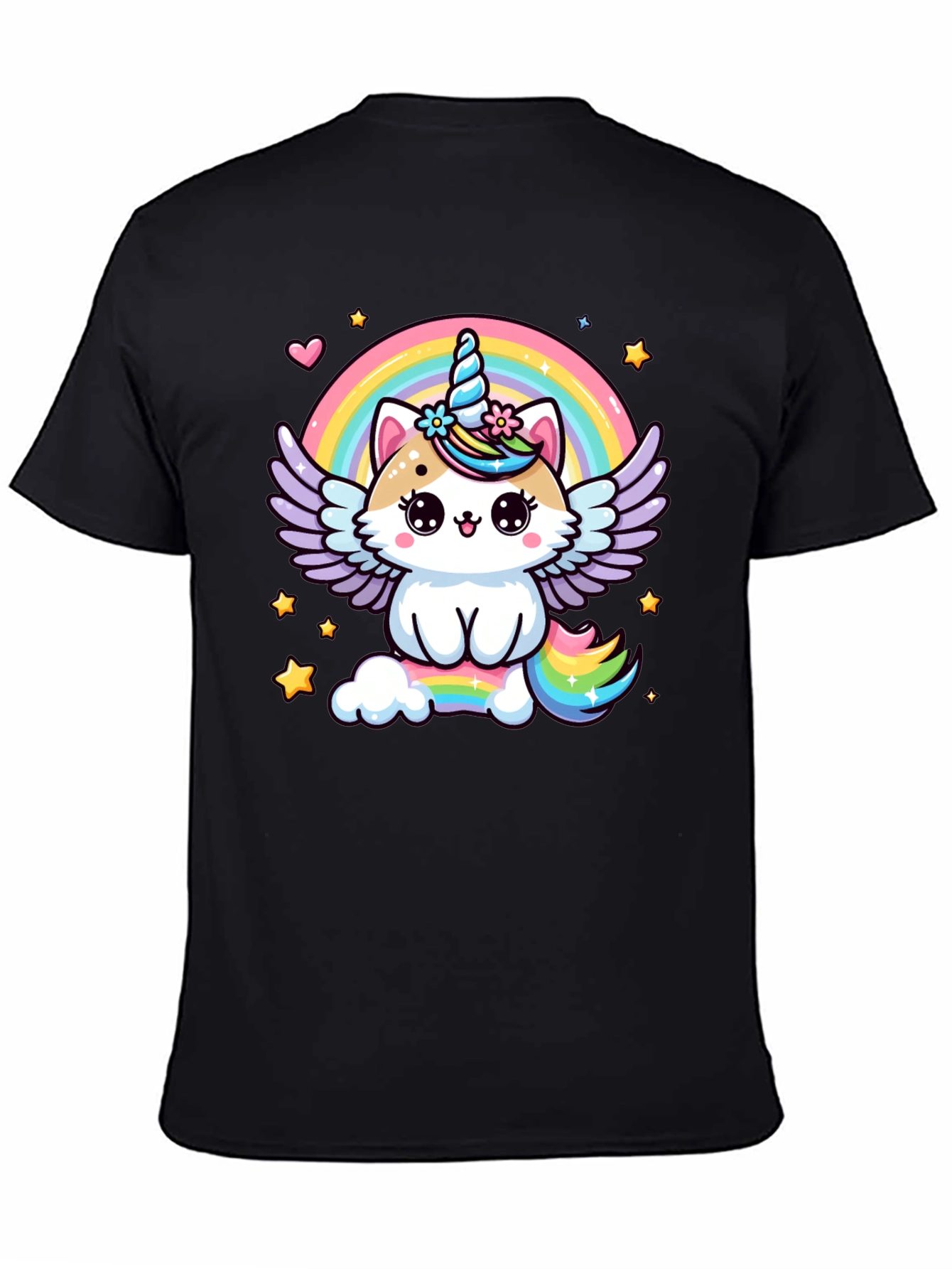 Black Unicorn Cat Rainbow T-Shirt view 4