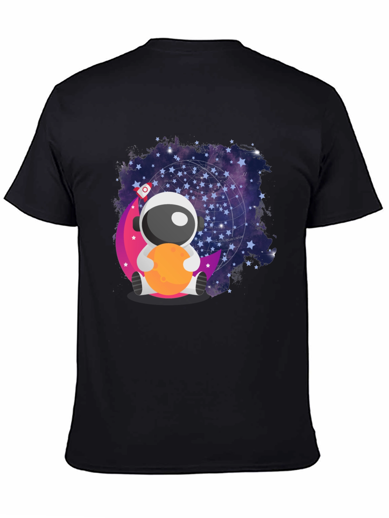 Black Cute Astronaut Moon T-Shirt - Space Lover's Tee view 4