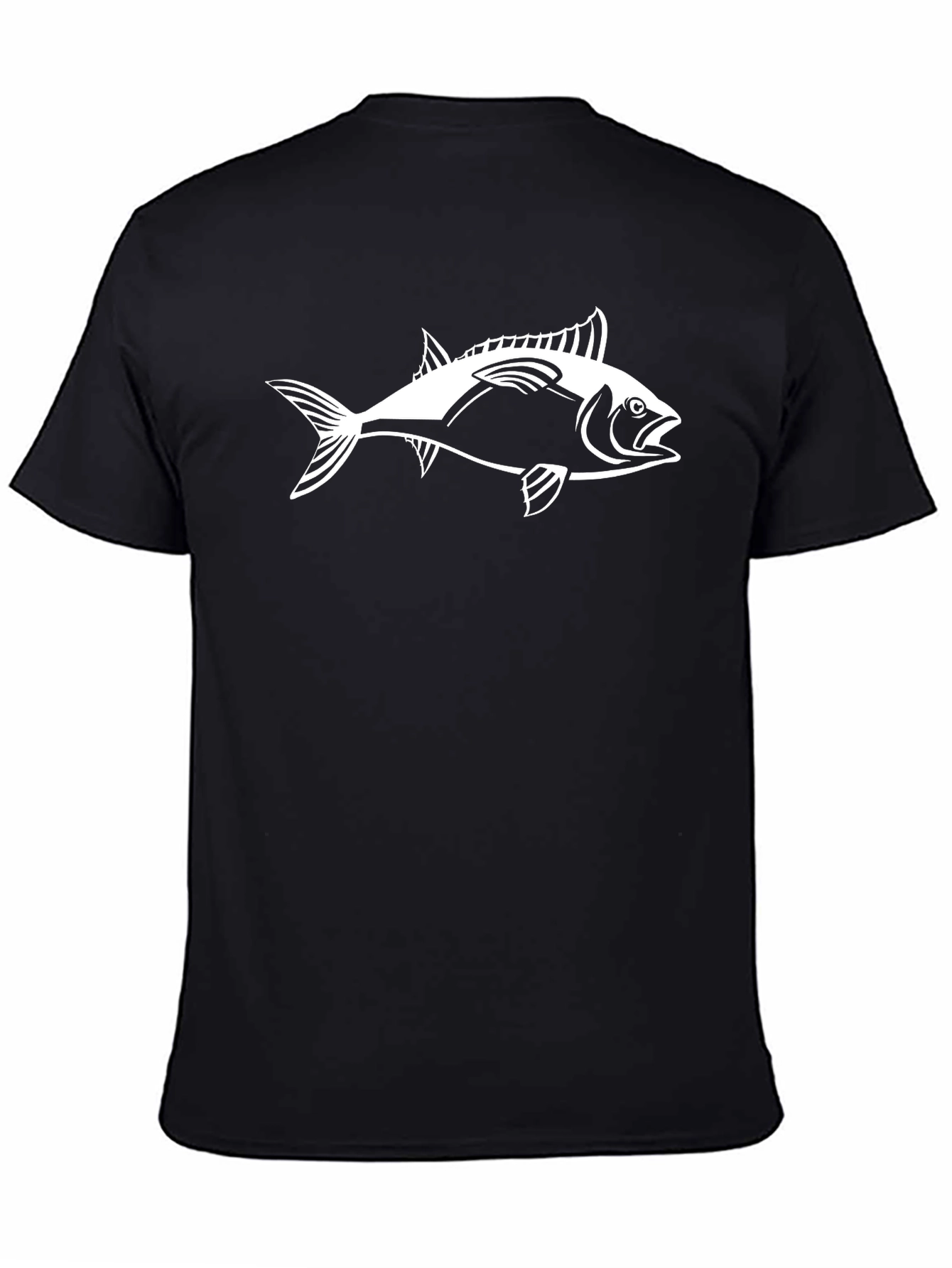 Black Black T-Shirt with White Fish Graphic view 4