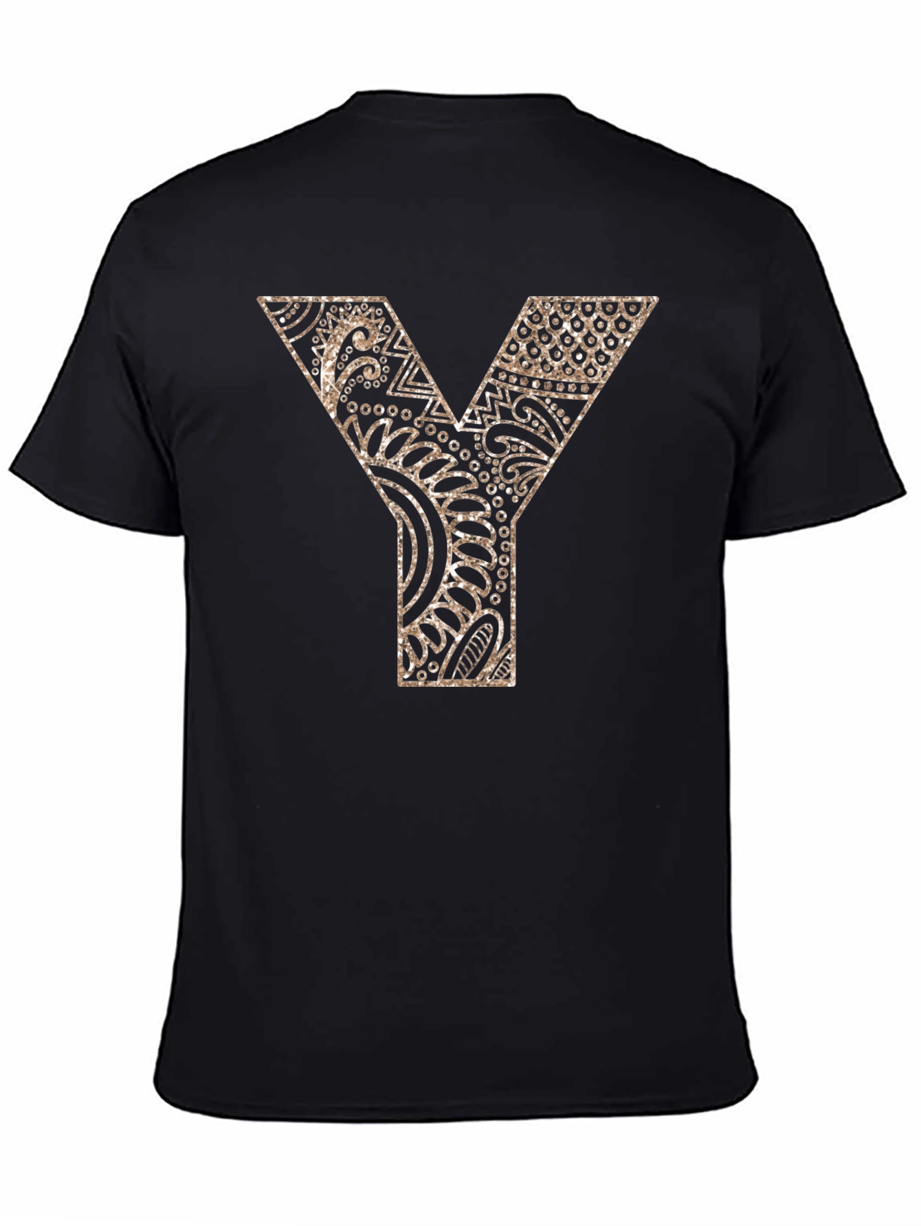 Black Y Letter Patterned Graphic Tee - Black view 4