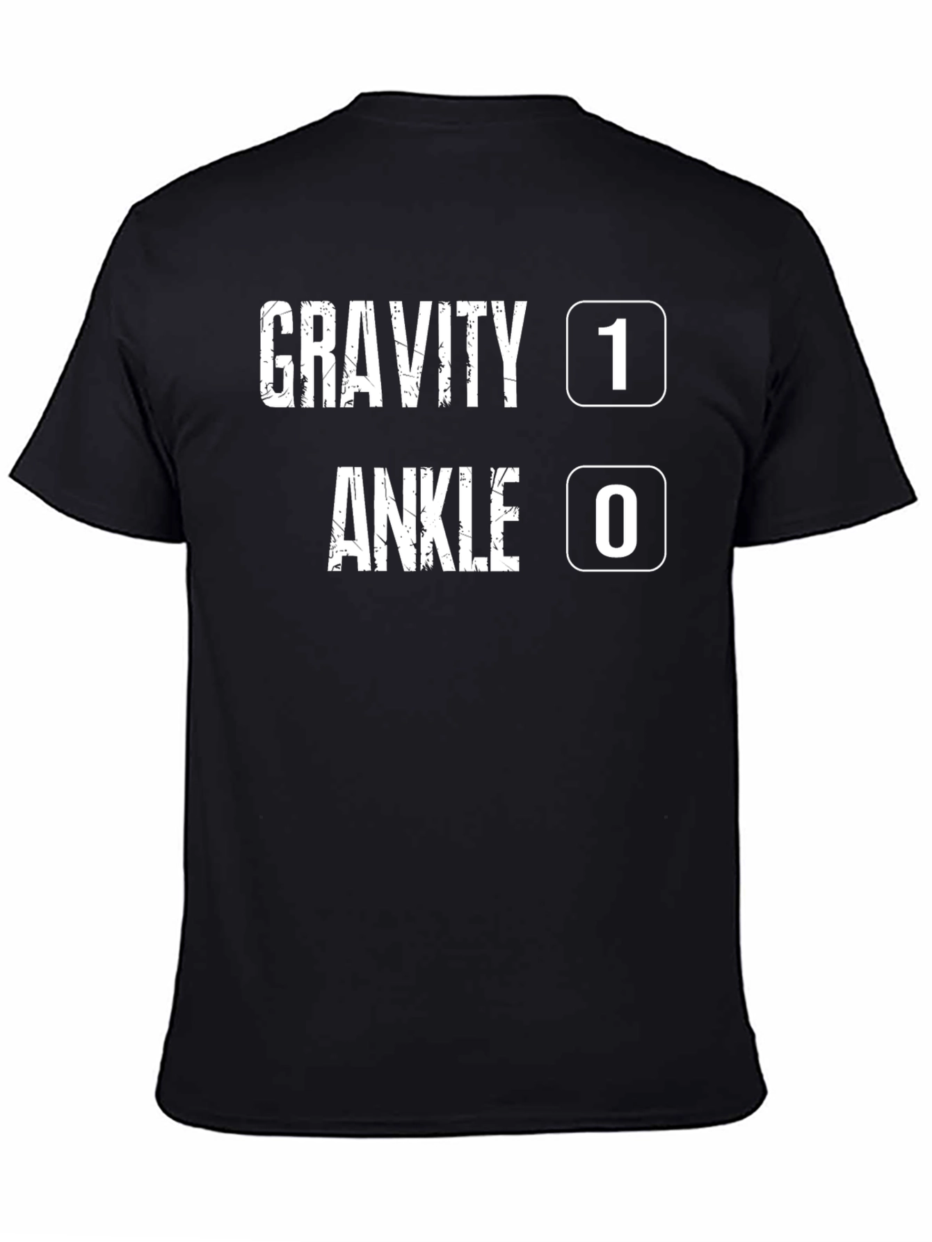 Black Gravity 1, Ankle 0 Funny T-Shirt view 4