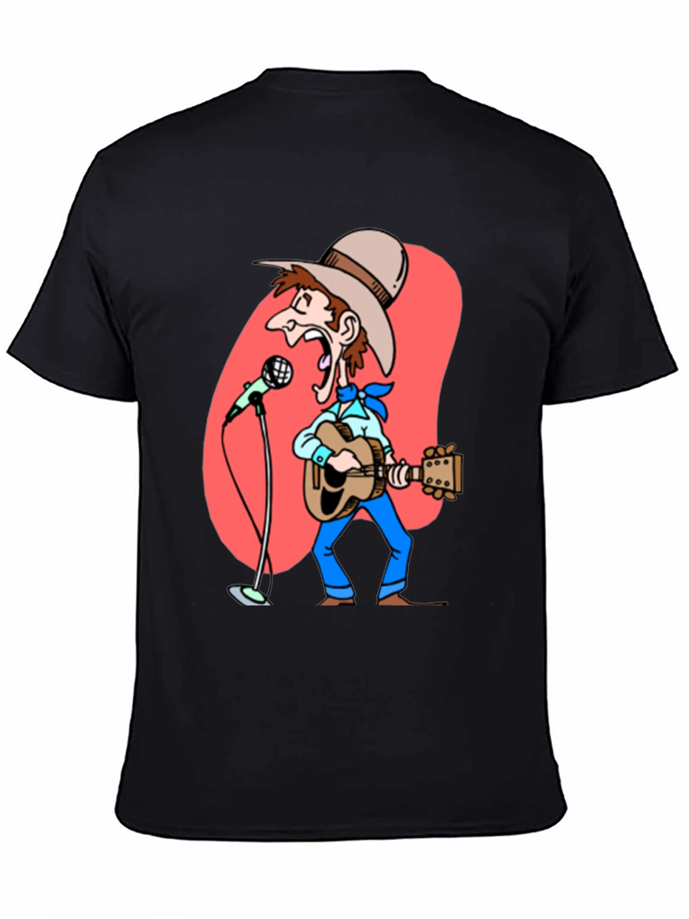 Black Cartoon Cowboy T-Shirt - Guitar & Microphone Graphic view 4