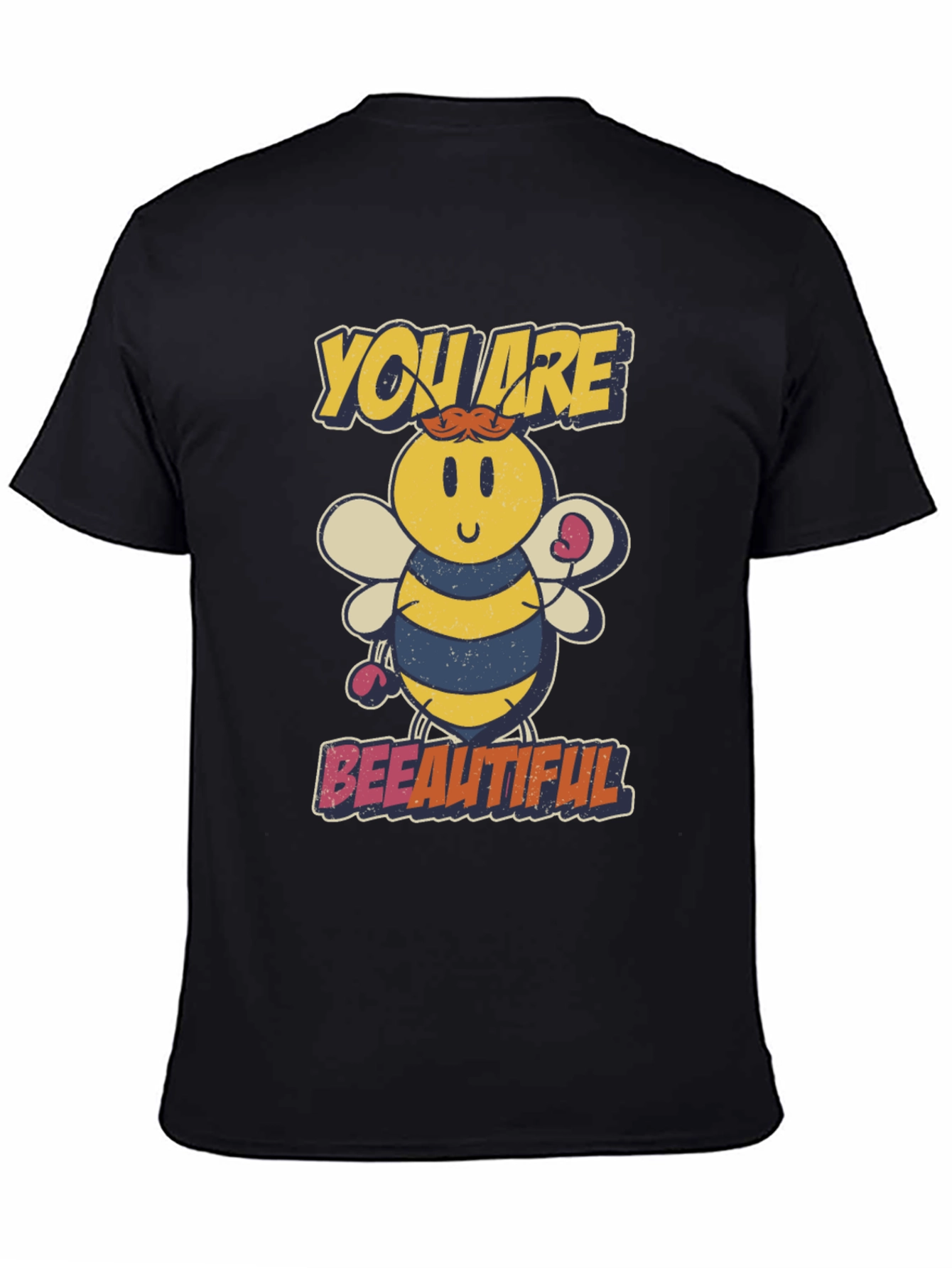 Black Bee-utiful Cartoon Bee Graphic T-Shirt view 4