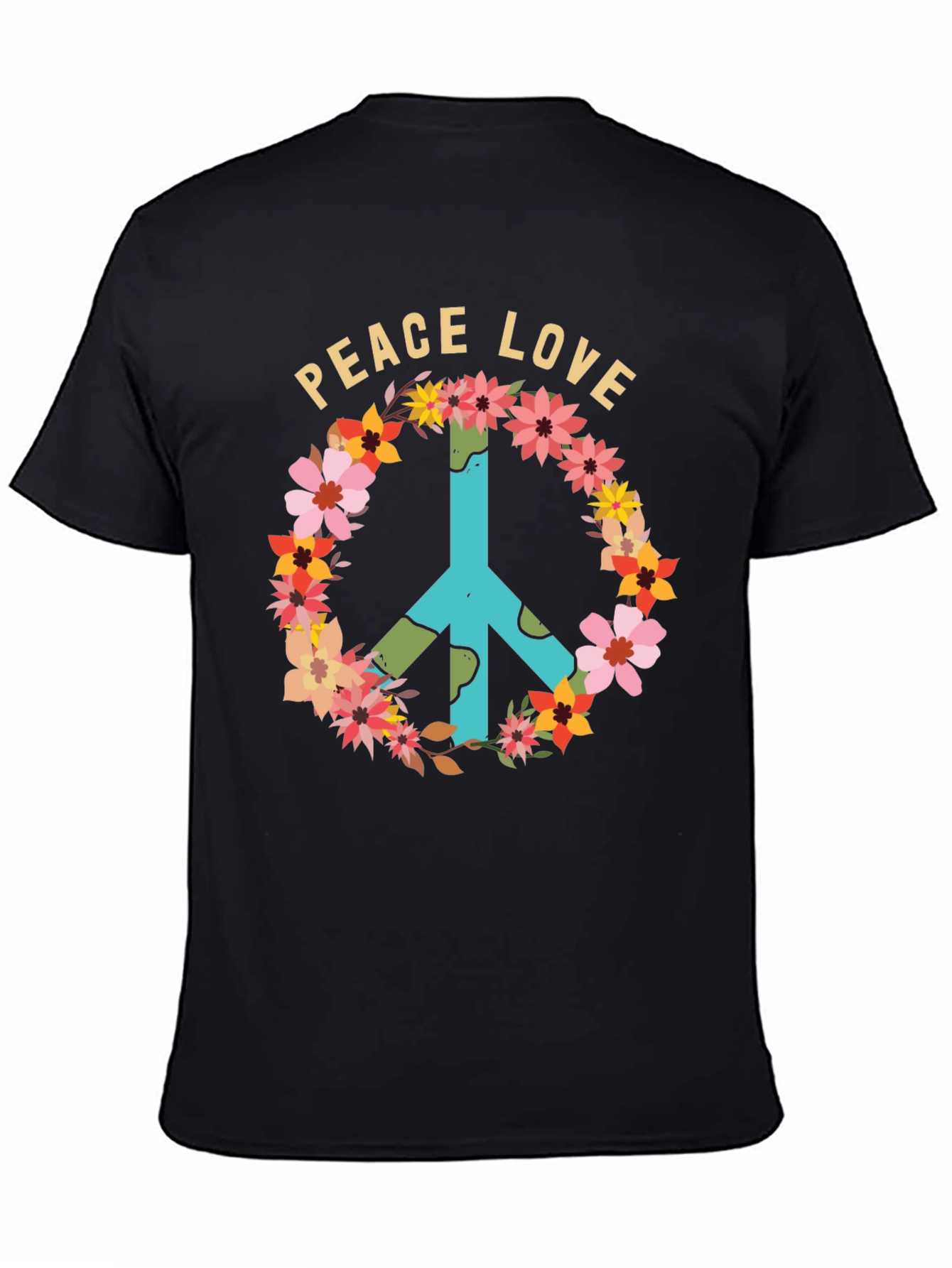 Black Peace Love Floral Sign T-Shirt view 4