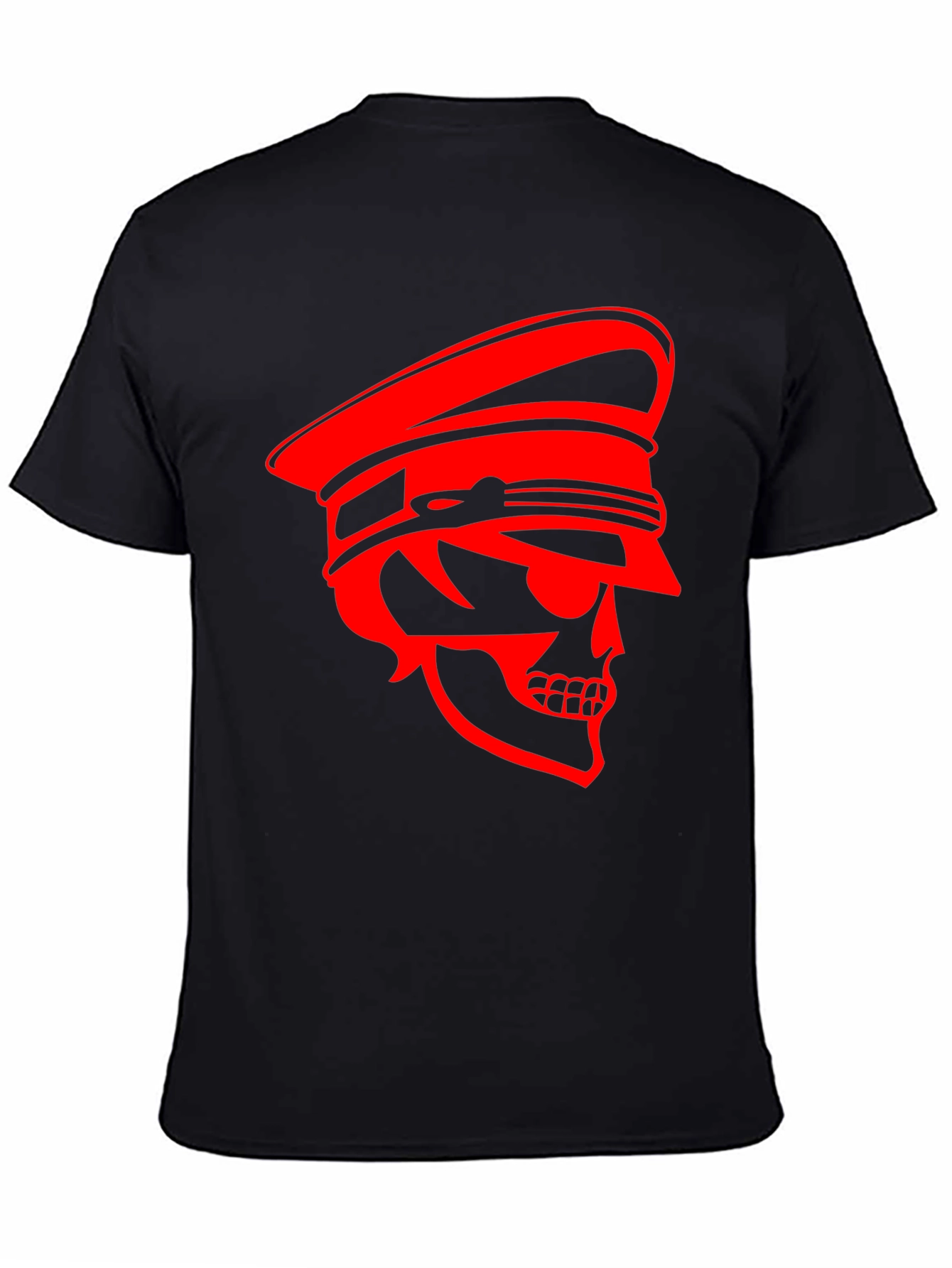 Black Skull Captain Graphic Tee - Bold Red Design on Black Cotton view 4