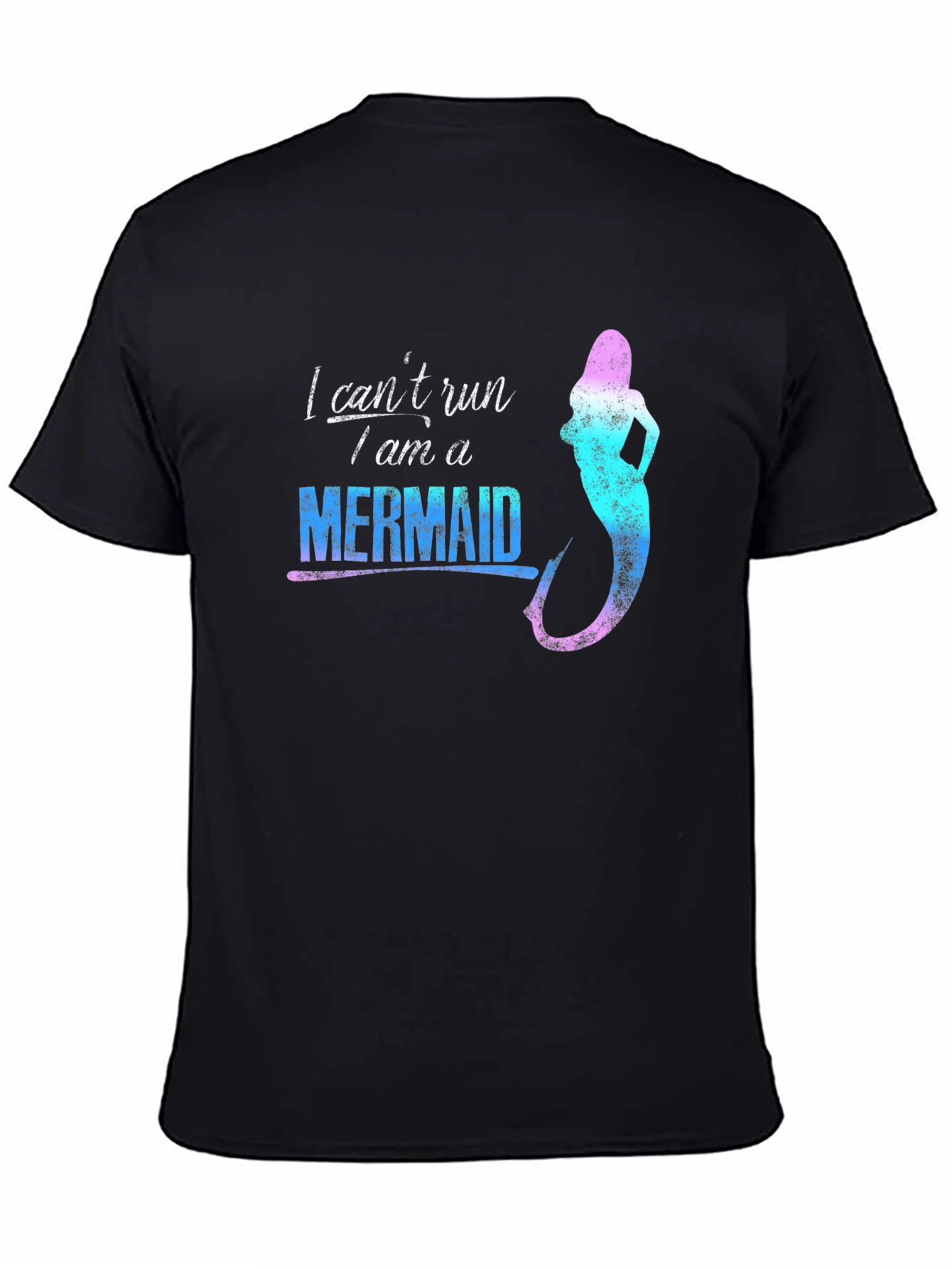 Black Mermaid Graphic Tee - "I Can't Run" Novelty T-Shirt view 4