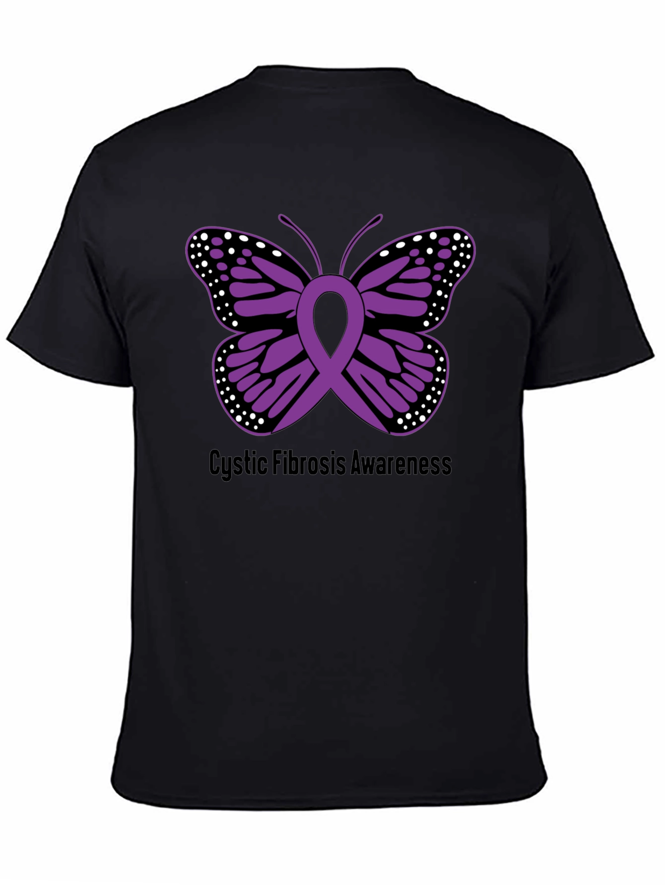 Black Cystic Fibrosis Awareness Butterfly Ribbon T-Shirt view 4