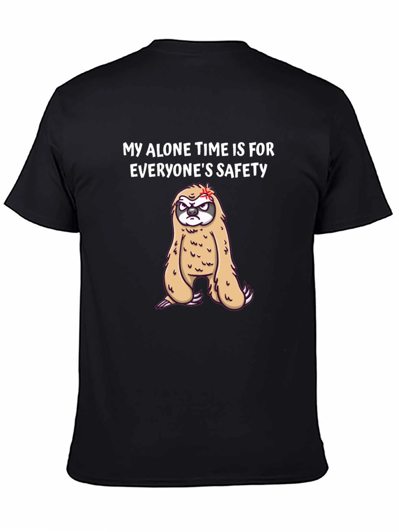 Black Funny Sloth Graphic Tee - Alone Time Safety view 4