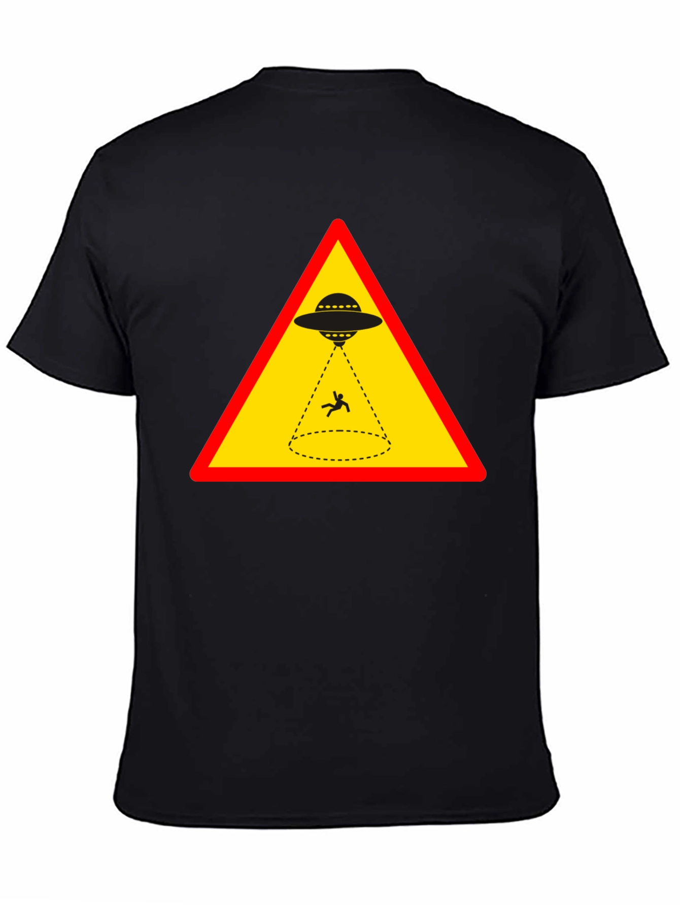 Black Alien Abduction T-Shirt - Warning Sign Graphic view 4