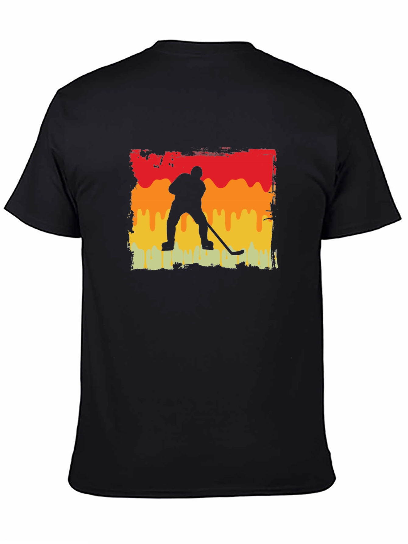 Black Retro Hockey Player Graphic Tee - Black Cotton T-Shirt view 4
