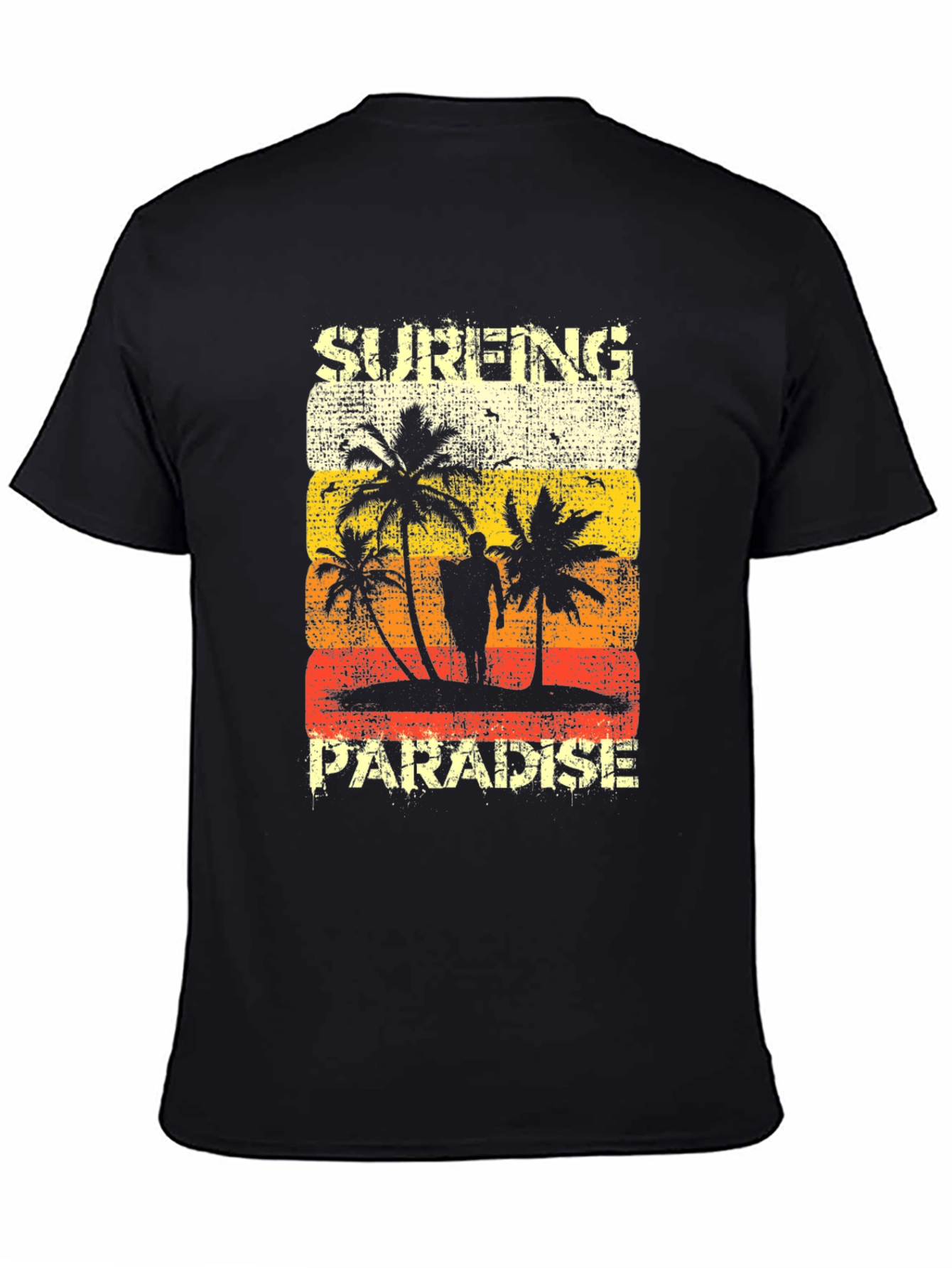Black Surfing Paradise Graphic Tee - Distressed Beach Design view 4