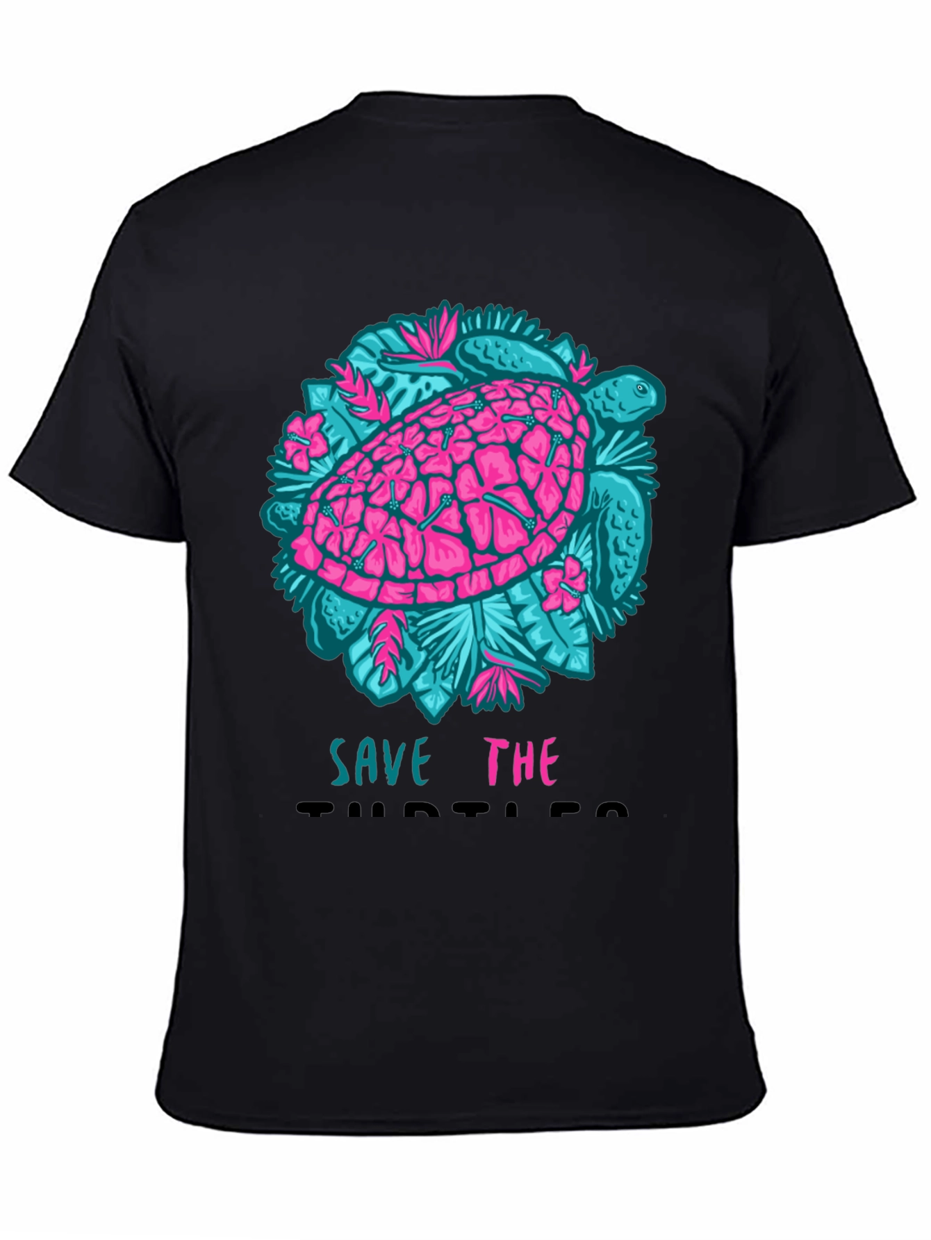 Black Save the Turtles Graphic Tee - Black Cotton T-Shirt view 4