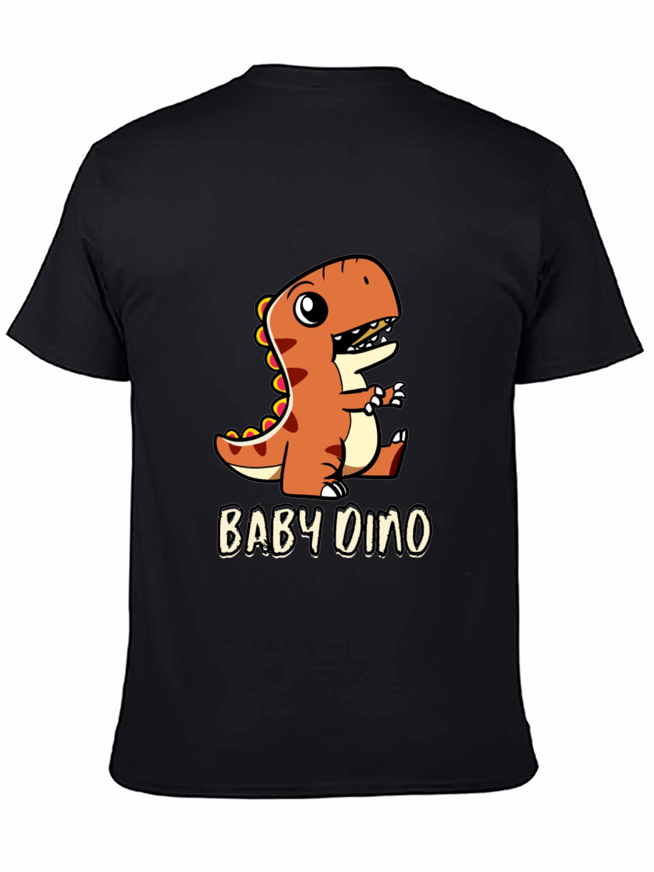 Black Cute Baby Dino Black T-Shirt view 4