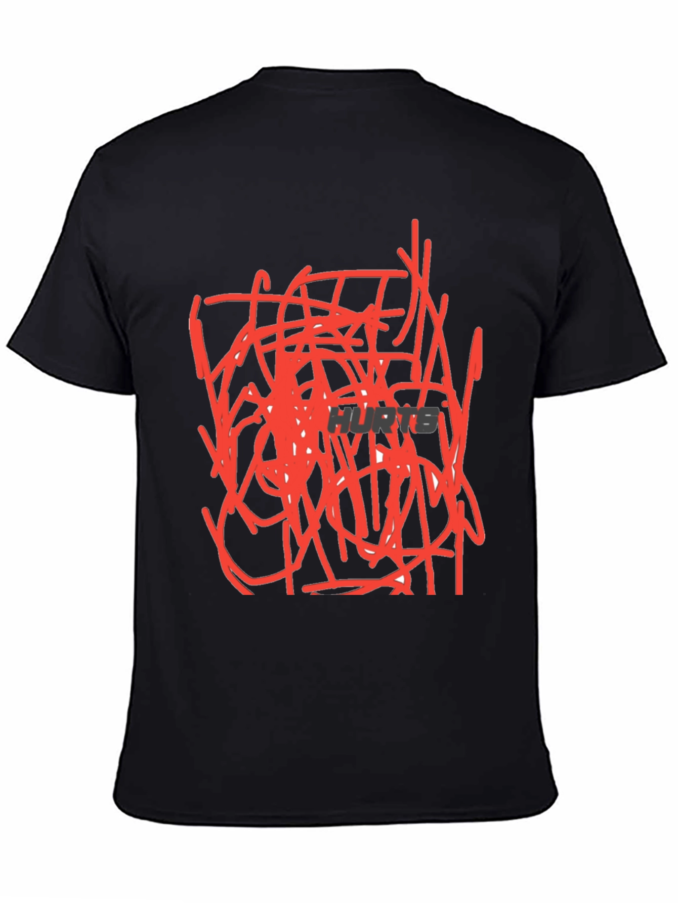 Black Abstract Red Scribble Design Black Cotton T-Shirt view 4