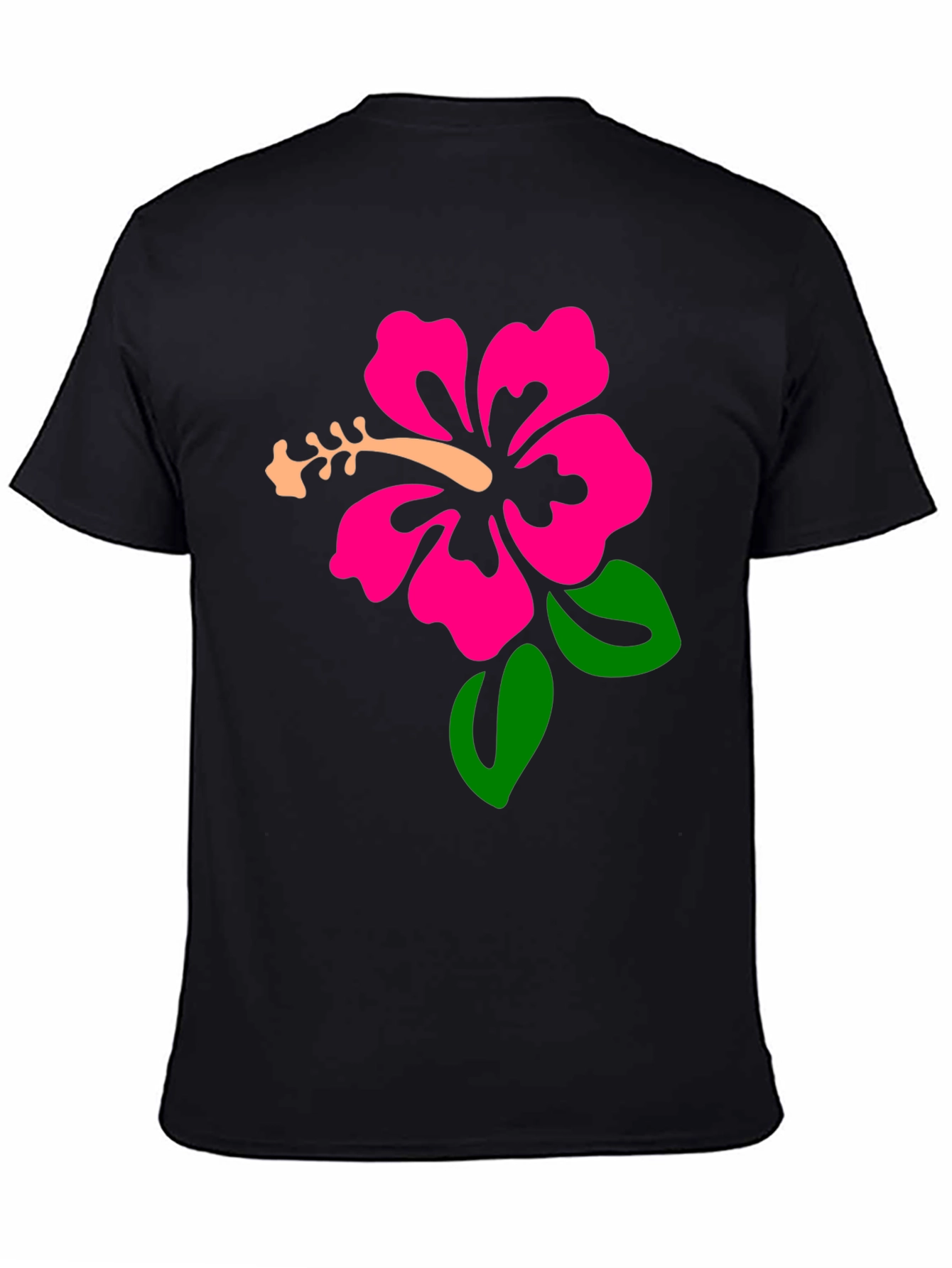 Black Black T-Shirt with Hibiscus Flower Graphic view 4