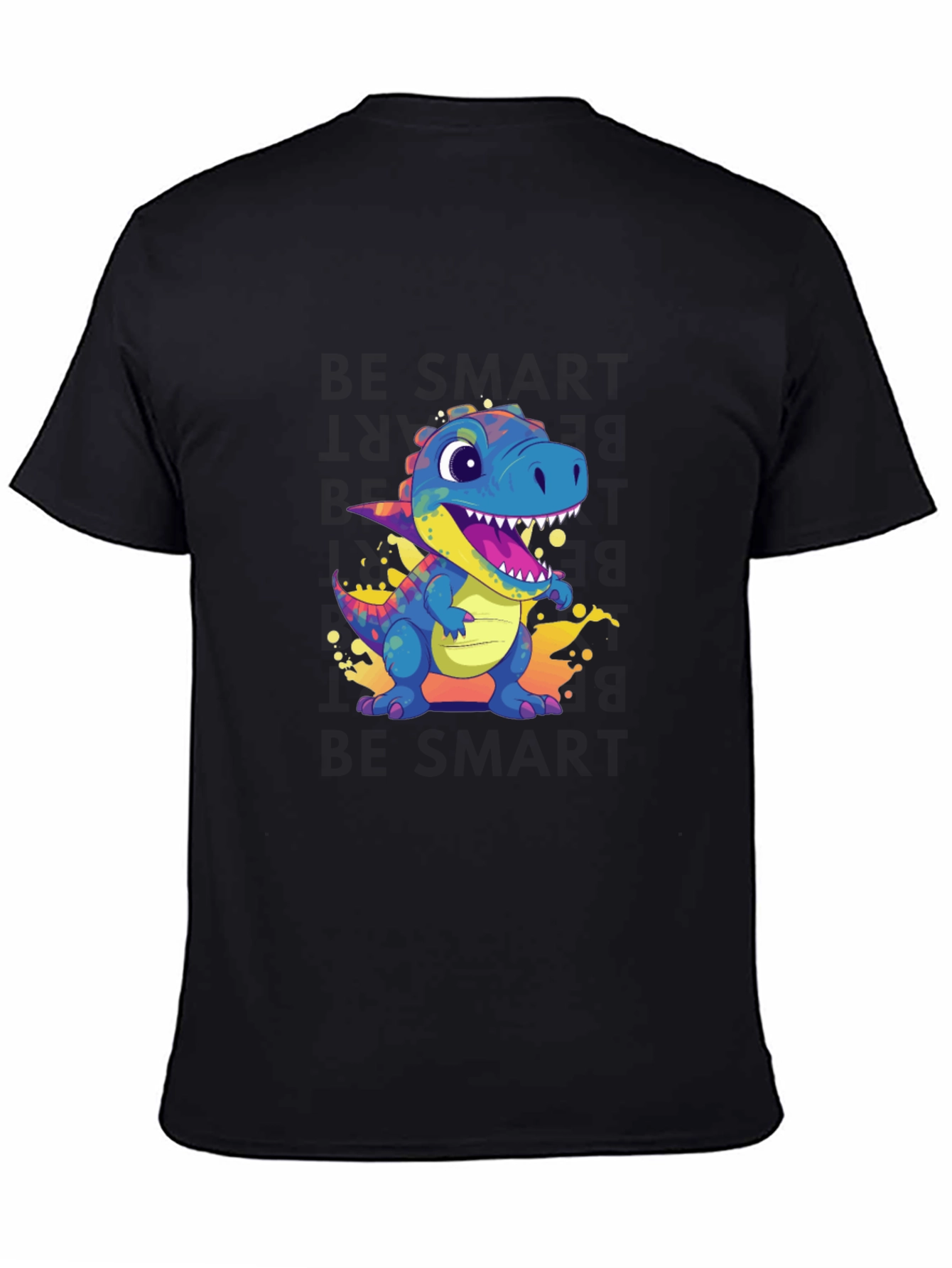 Black Cartoon Dinosaur Black T-Shirt view 4