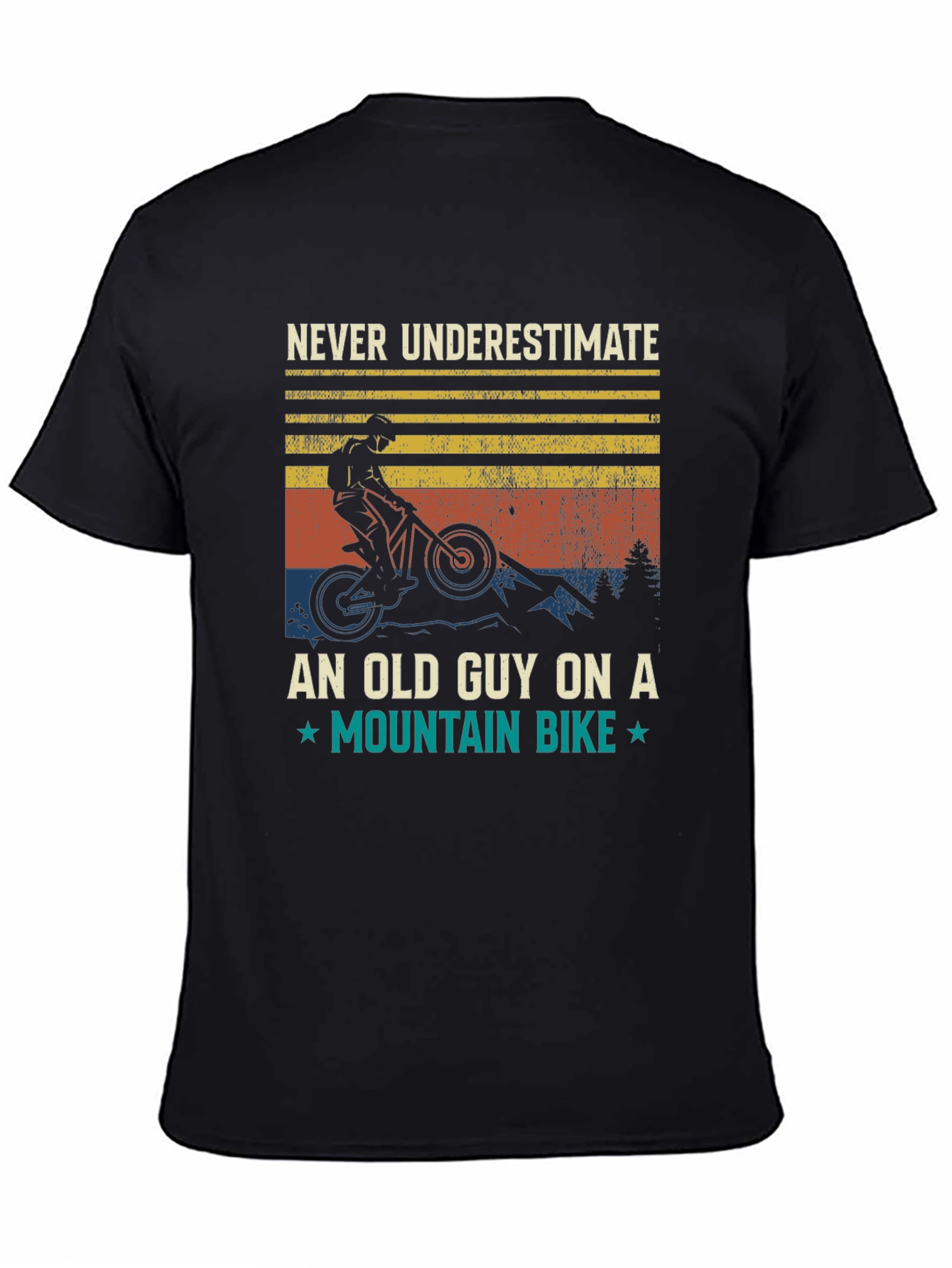 Black Never Underestimate Old Guy Mountain Bike T-Shirt view 4