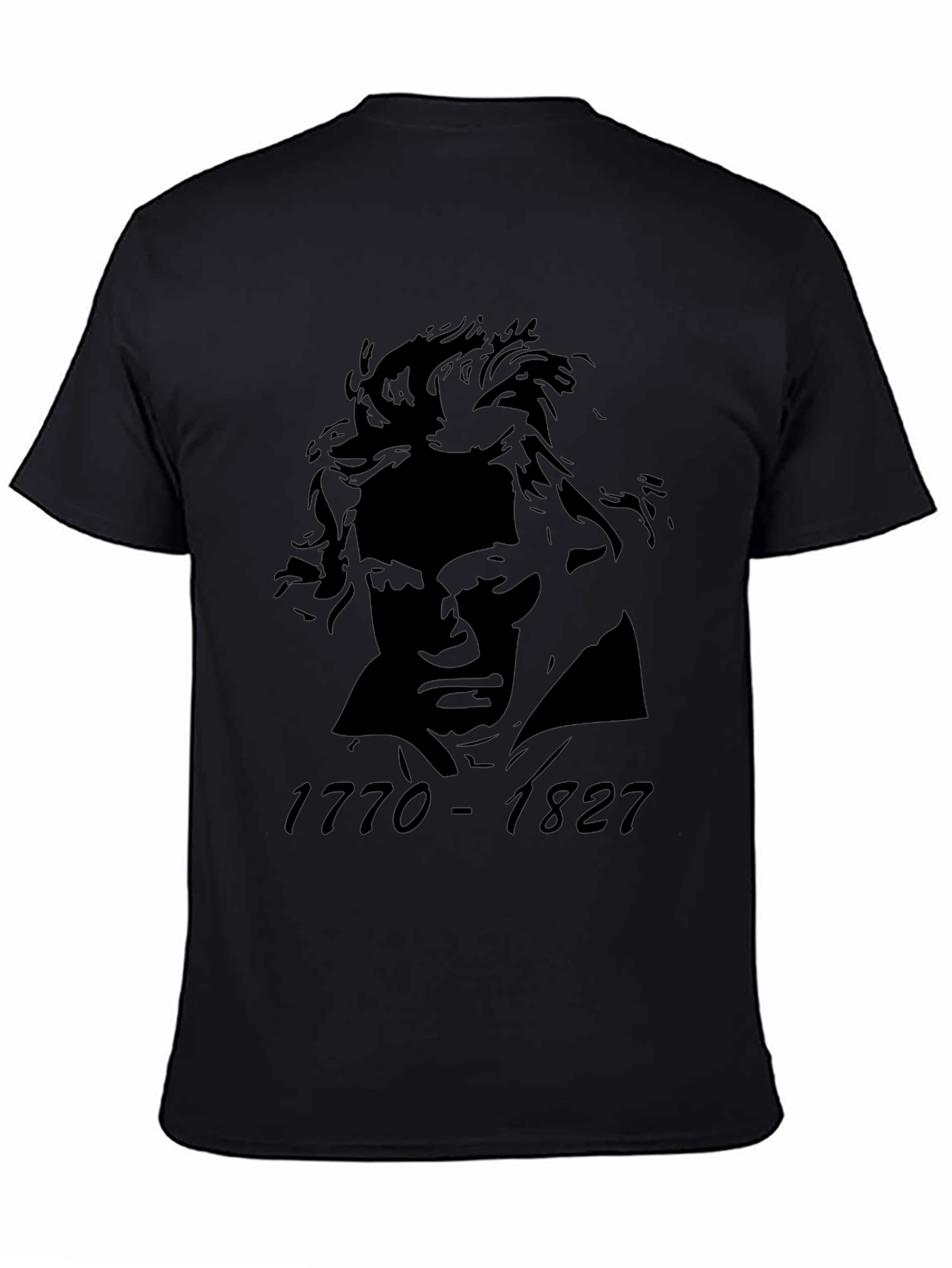 Black Beethoven Portrait Graphic Tee - Black Cotton Blend T-Shirt view 4