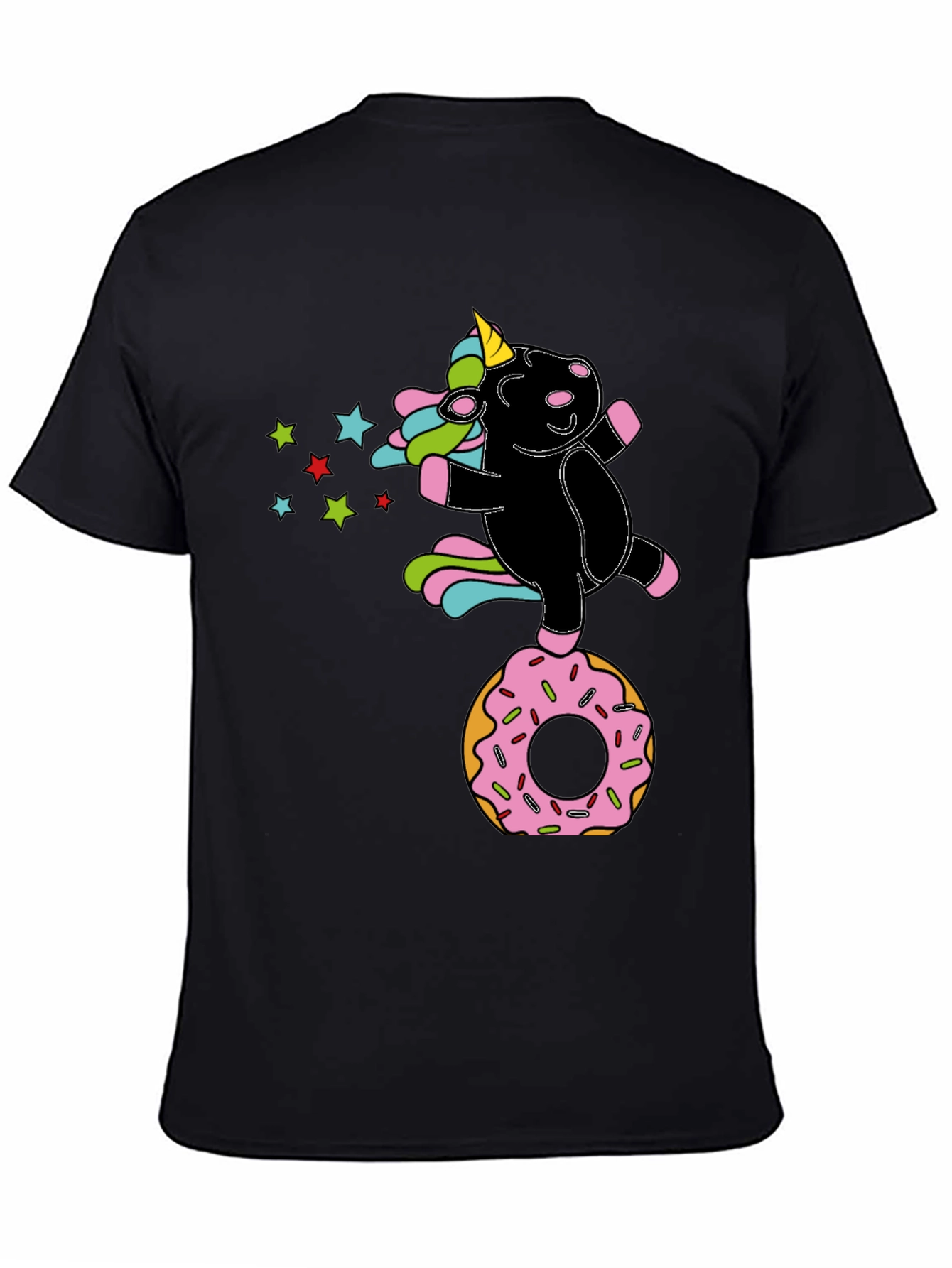 Black Unicorn Donut Black T-Shirt Fun Design view 4
