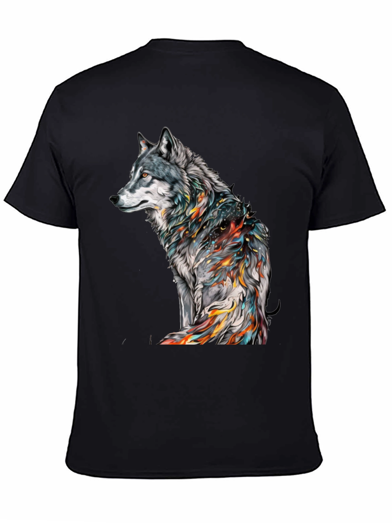 Black Wolf Graphic Print Black T-Shirt view 4