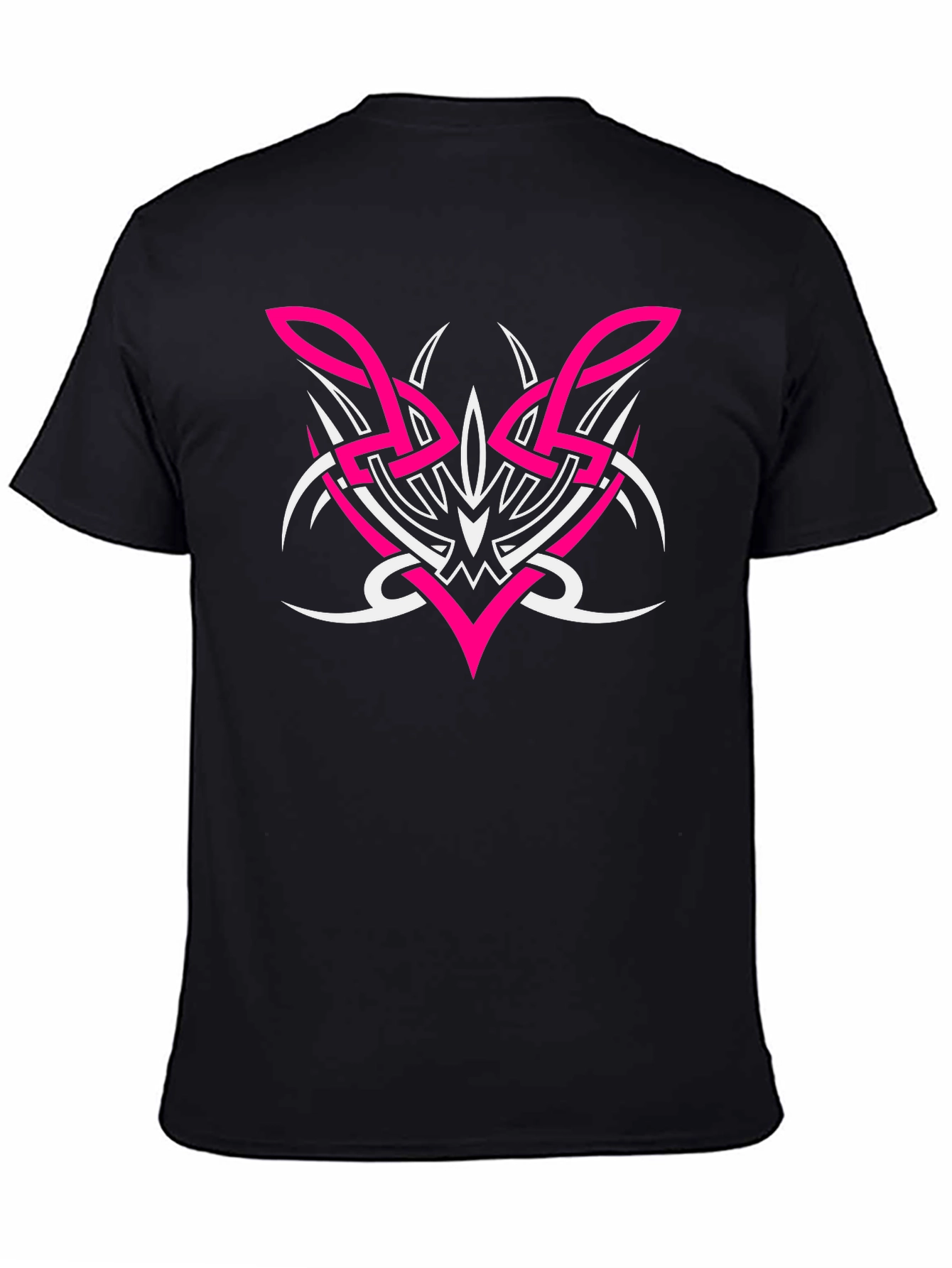 Black Men's Black Tee with Pink and White Tribal Graphic view 4