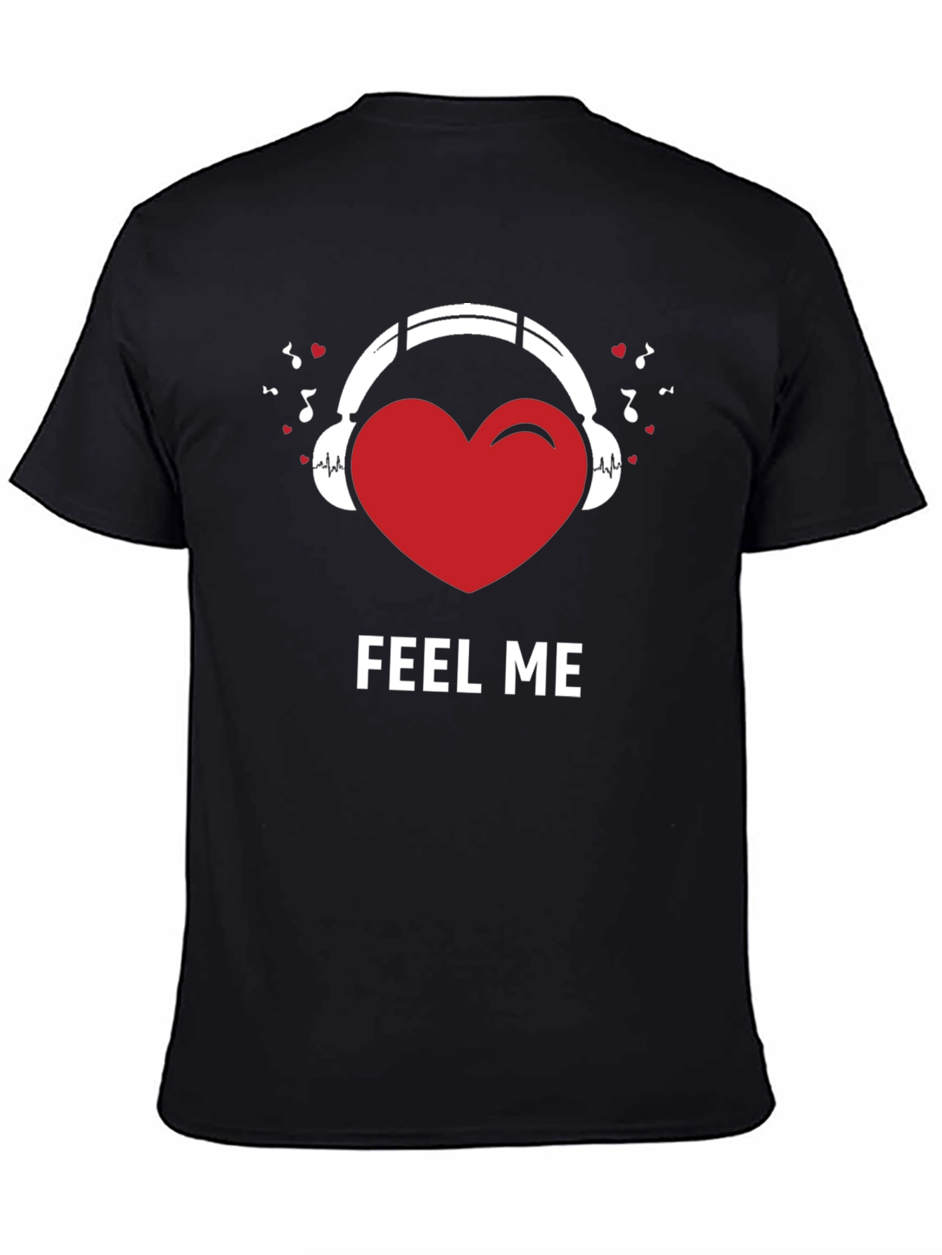 Black Feel Me Heart Headphones Graphic Tee view 4