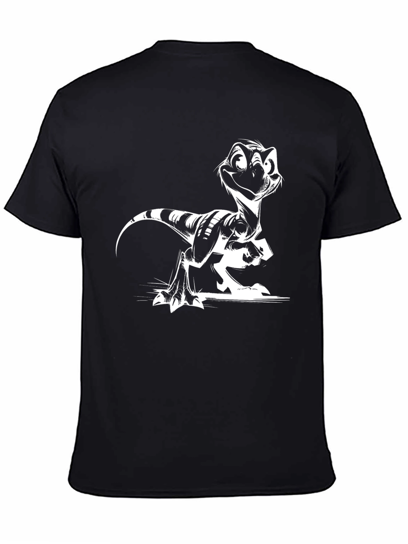 Black Cartoon Raptor Graphic Tee - Cool Black Shirt view 4