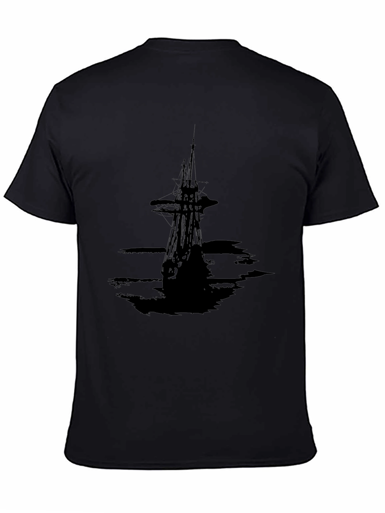 Men's Black T-Shirt with Pirate Ship Graphic - 4