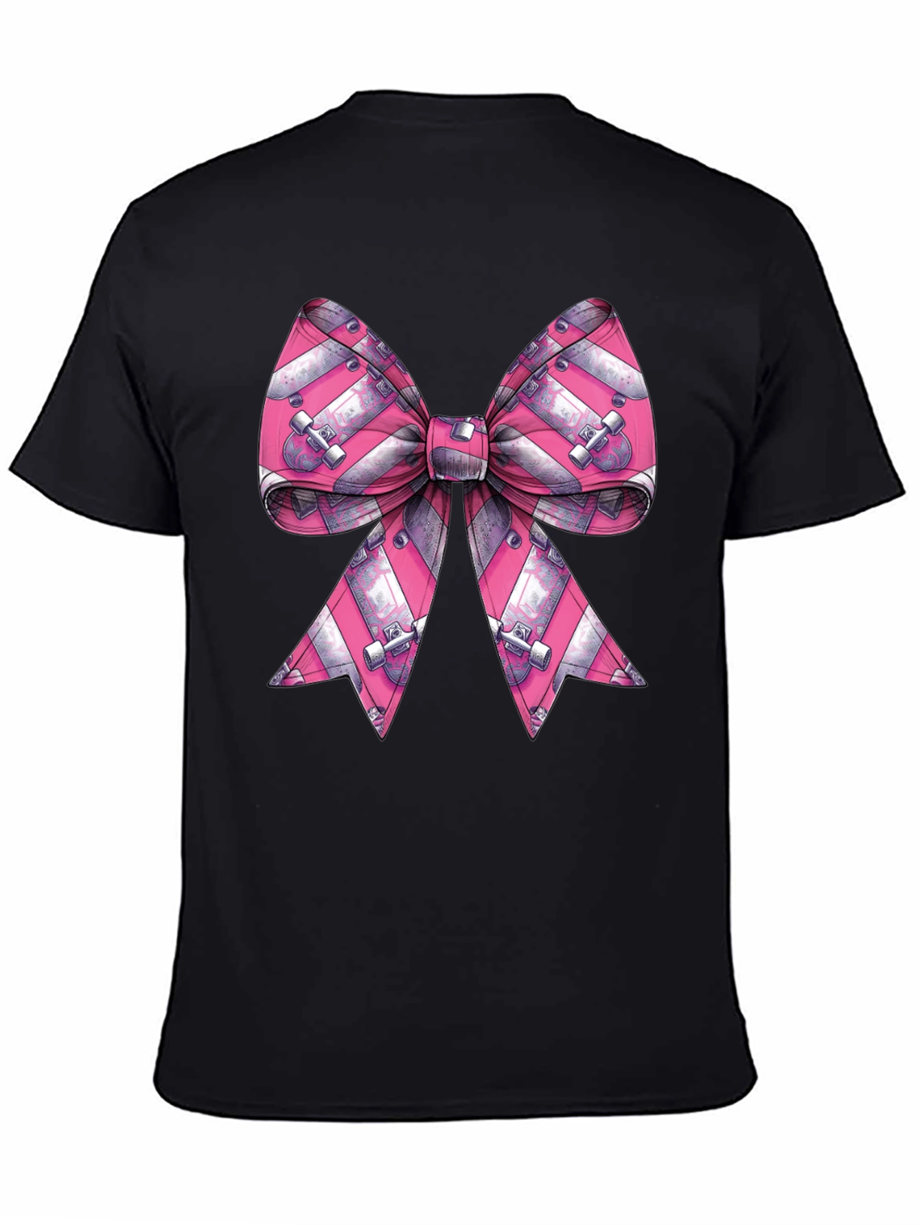 Black Skateboard Bow Graphic Tee - Black Cotton Blend view 4