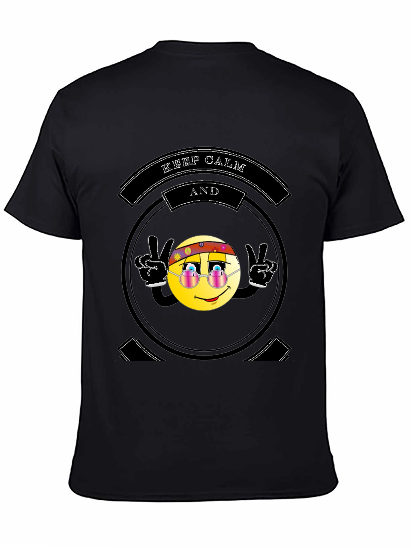 Black Keep Calm Hippie Emoji Black T-Shirt view 4