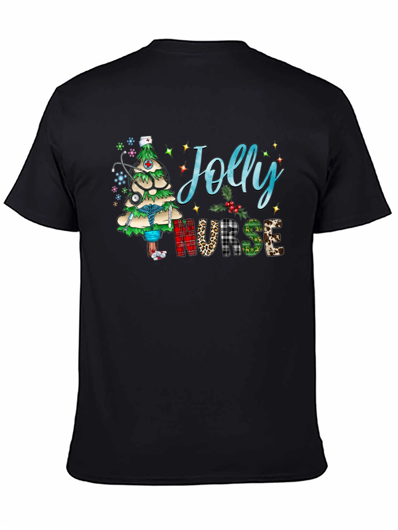 Black Jolly Nurse Holiday T-Shirt view 4