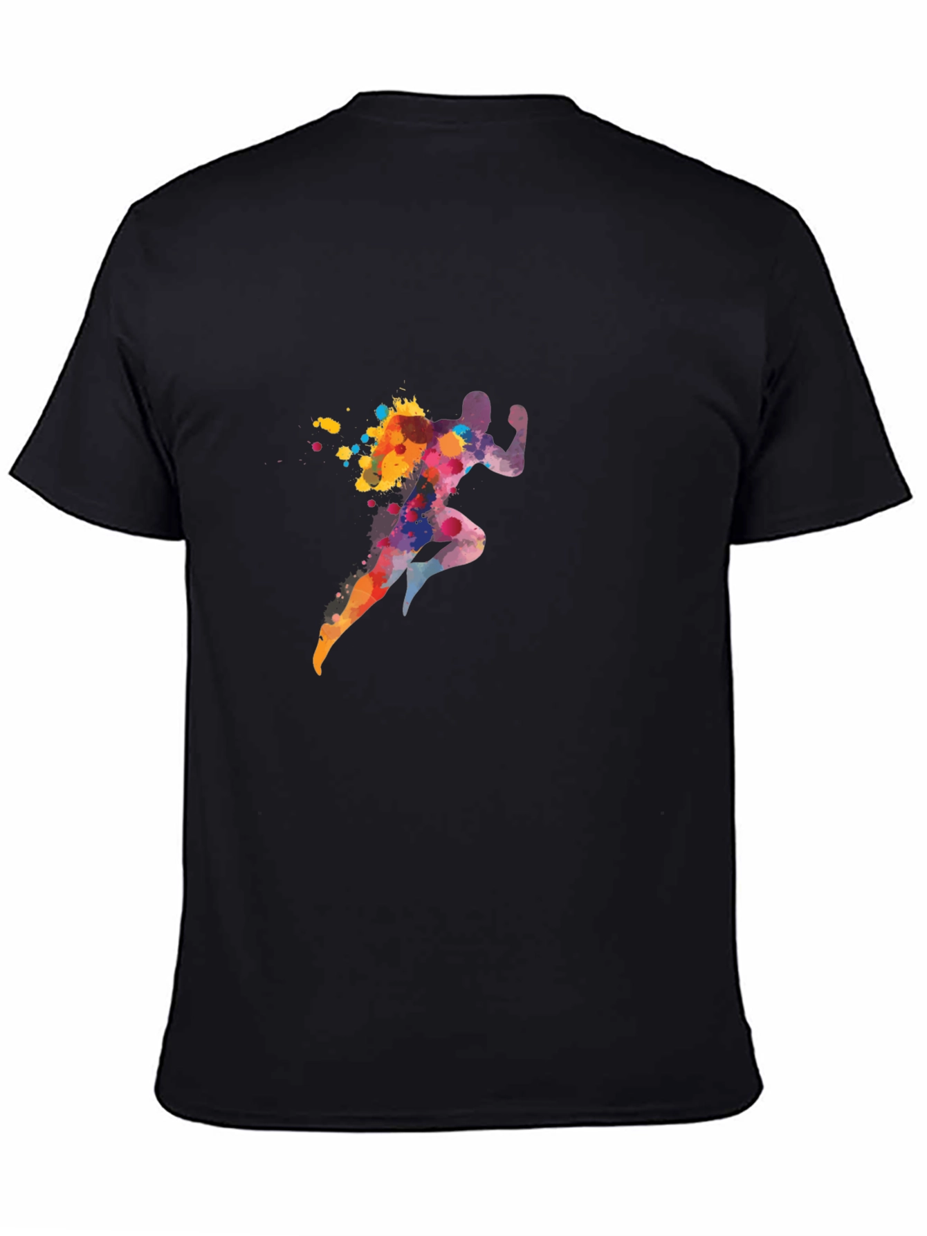 Black Men's Black T-Shirt with Colorful Running Man Graphic view 4