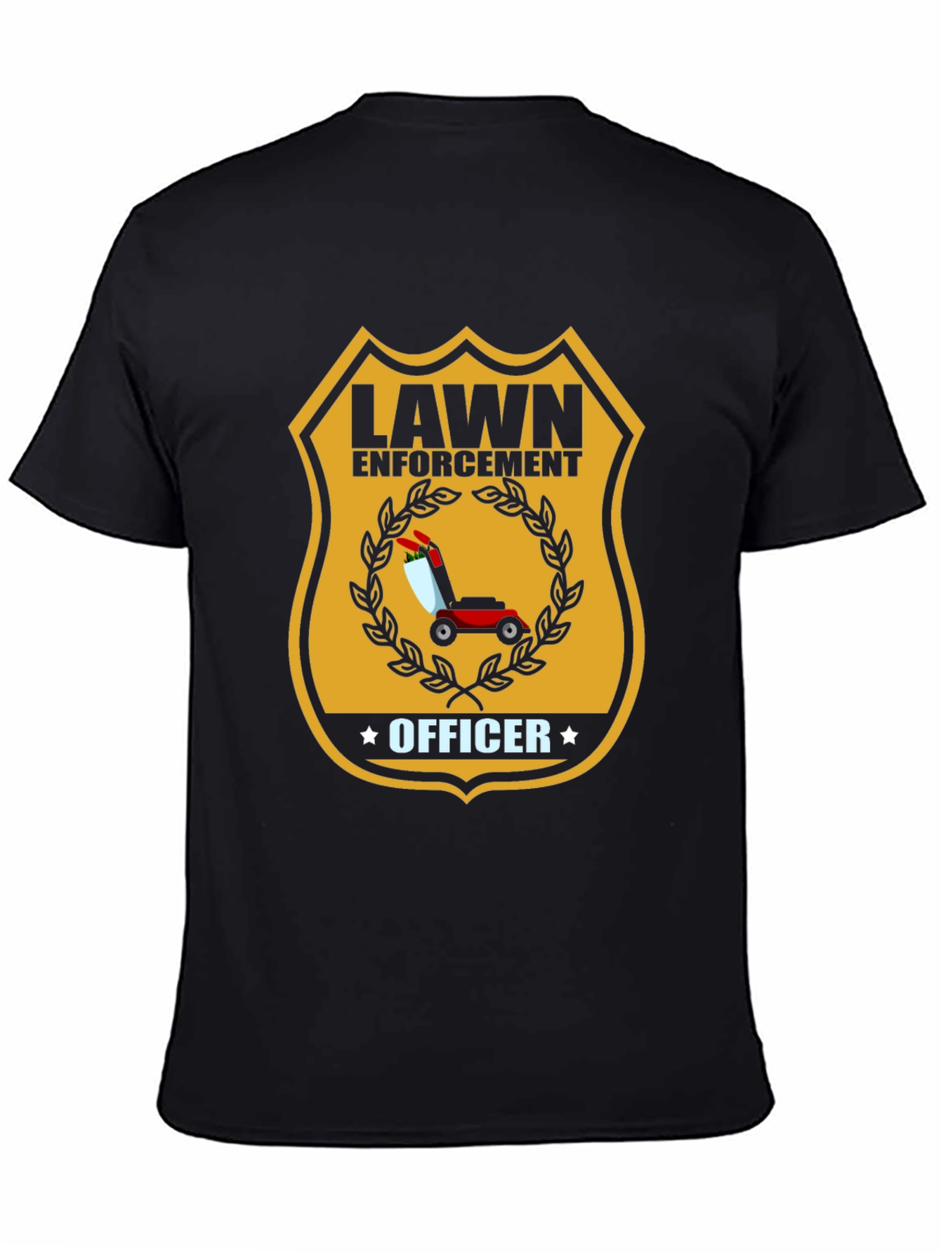 Black Lawn Enforcement Officer Graphic Tee - Funny Lawn Care T-Shirt view 4