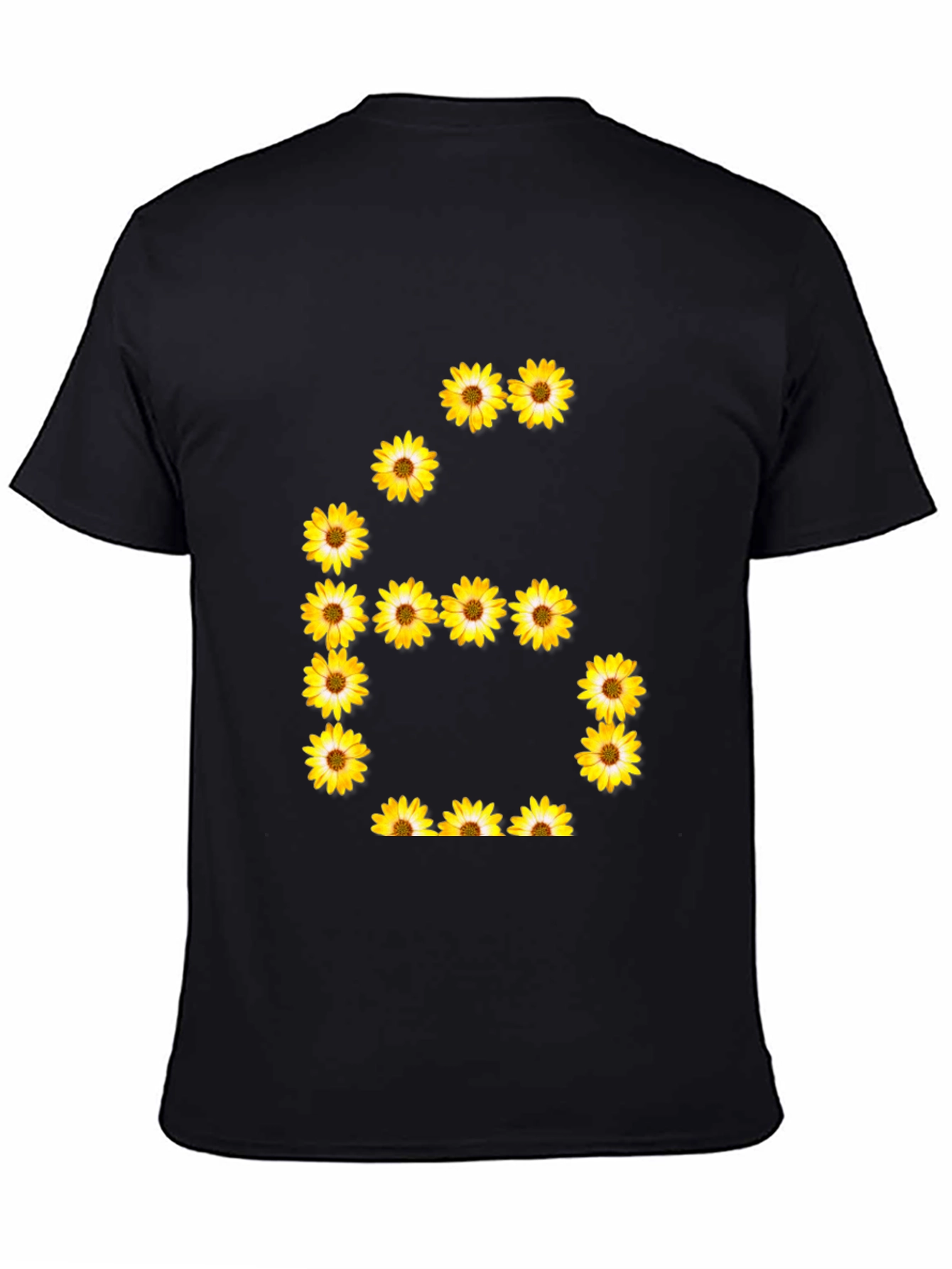 Black Floral Number 6 Graphic Tee - Unisex Black T-Shirt view 4