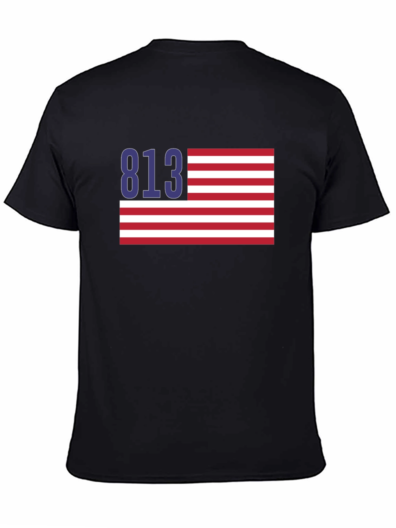 Black 813 Tampa Area Code American Flag T-Shirt view 4
