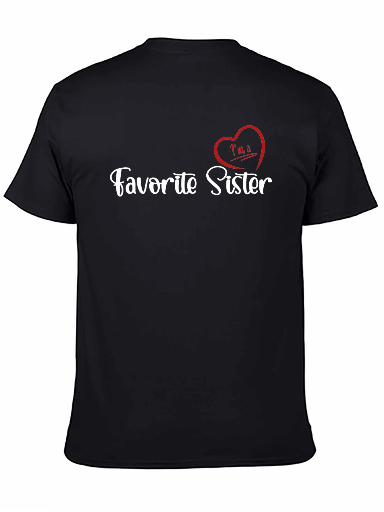 Black Favorite Sister T-Shirt - Heart Graphic view 4