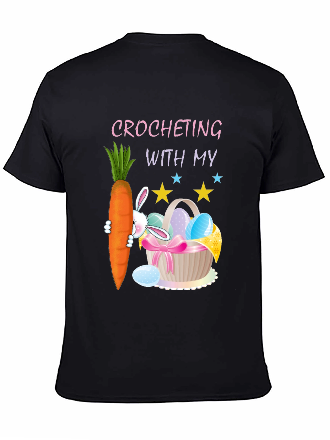 Black Crocheting Easter Bunny Carrot T-Shirt view 4