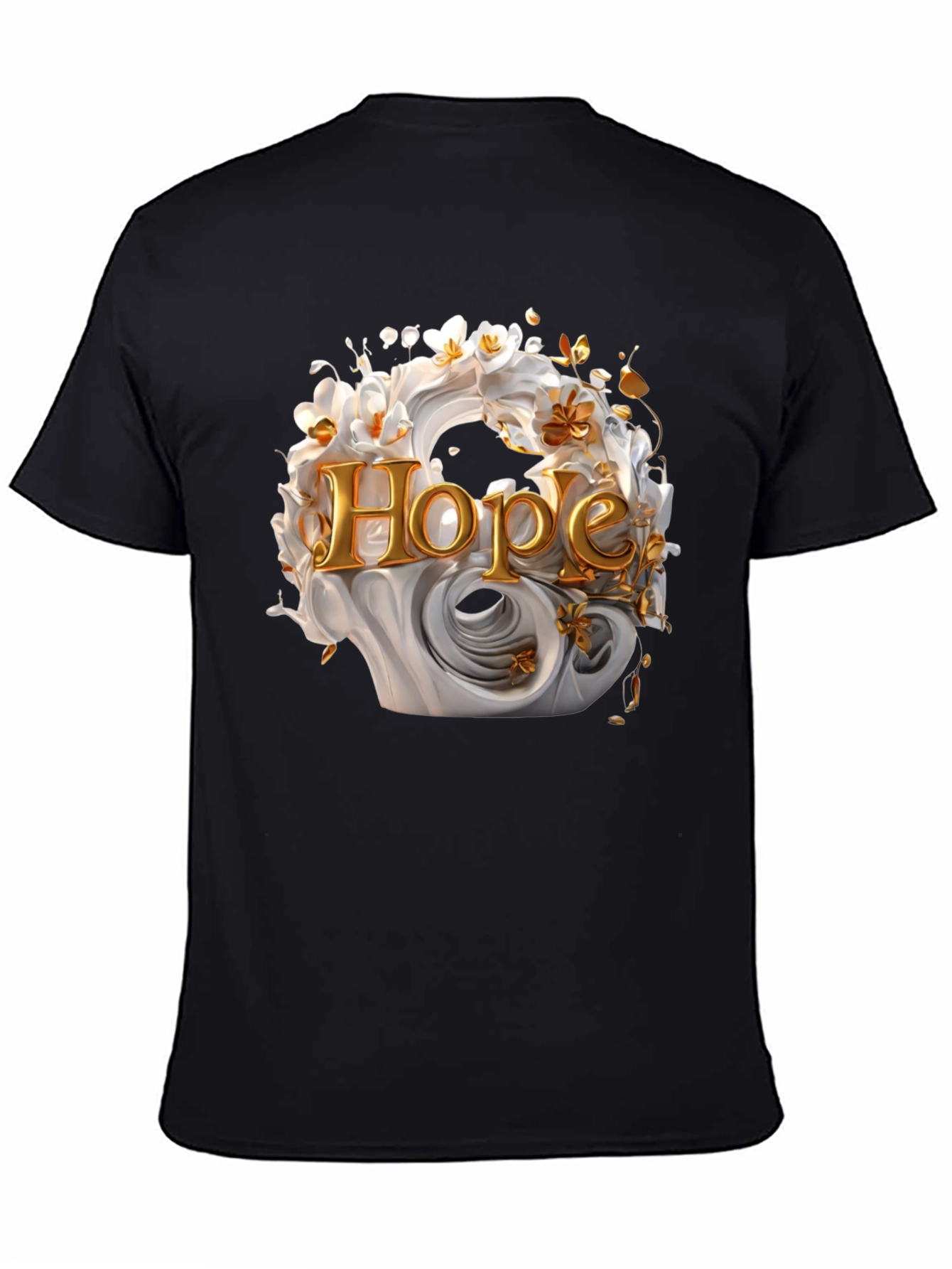 Black Hope Floral Graphic Tee - Elegant Black Cotton T-Shirt view 4