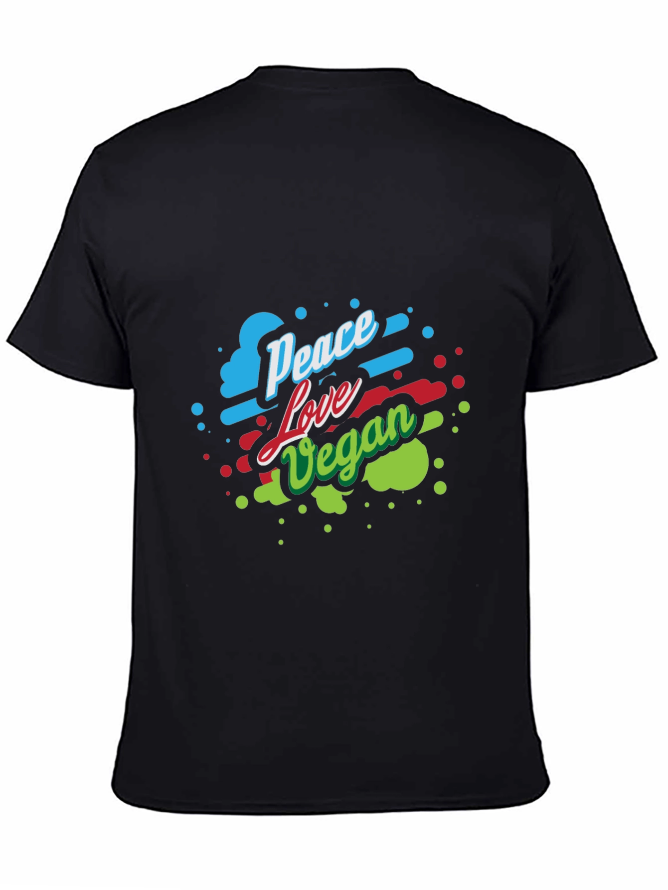 Black Peace Love Vegan T-Shirt -  Crew Neck, Short Sleeve, Black Cotton view 4