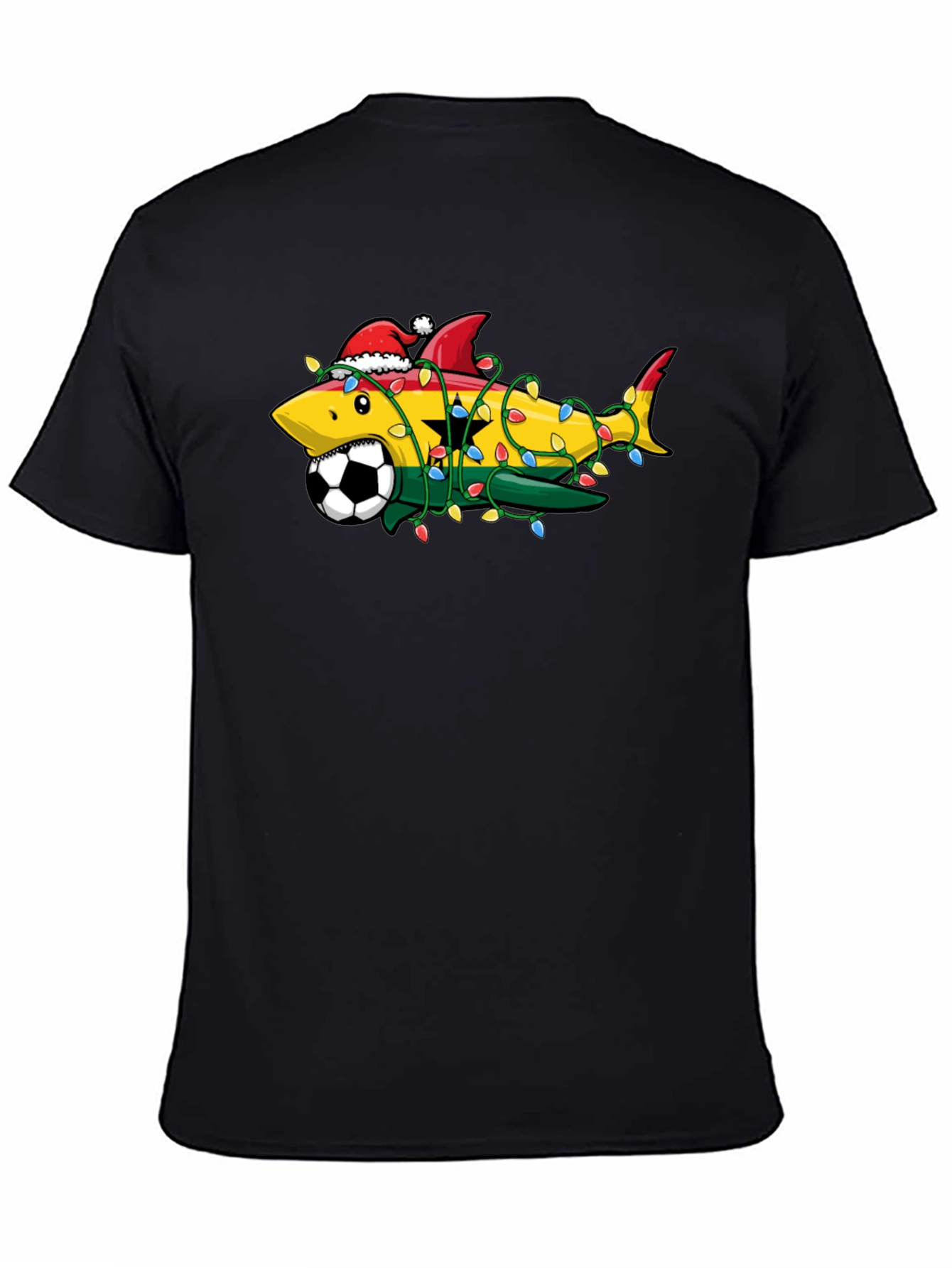 Black Ghana Shark Soccer Christmas T-Shirt view 4