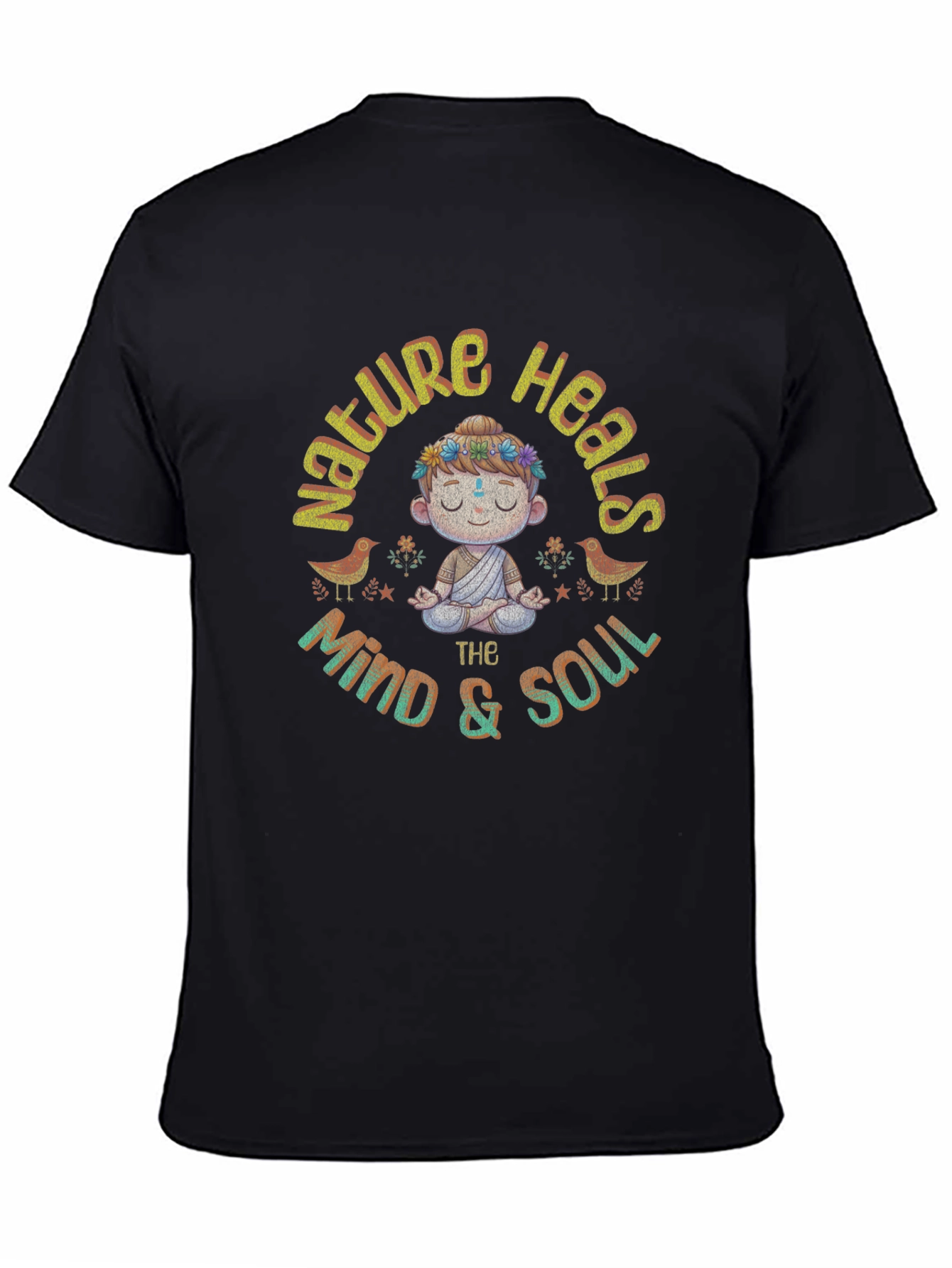 Black Nature Heals Mind & Soul Black Graphic T-Shirt view 4