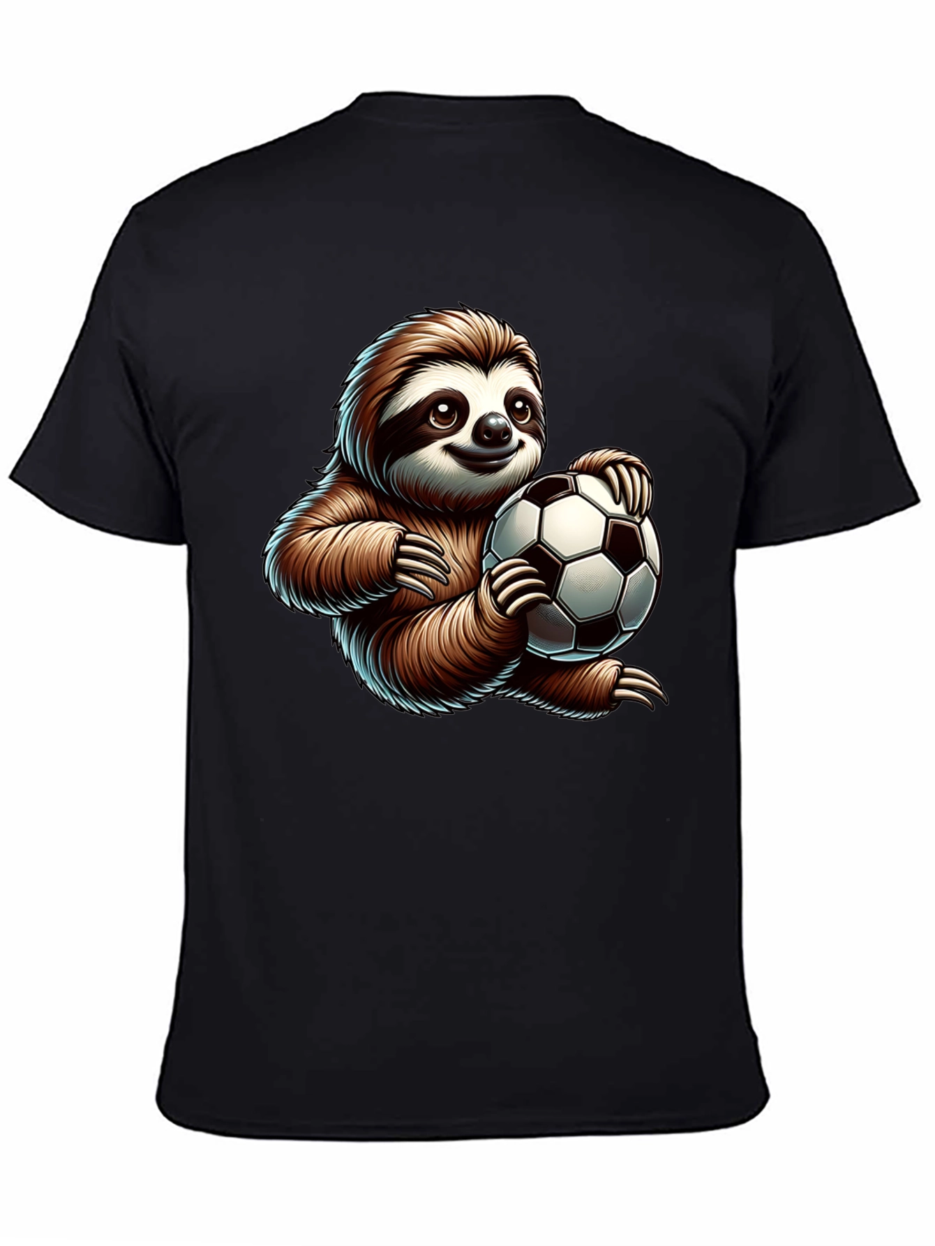 Black Sloth Soccer Fan T-Shirt - Cute Cartoon Design view 4