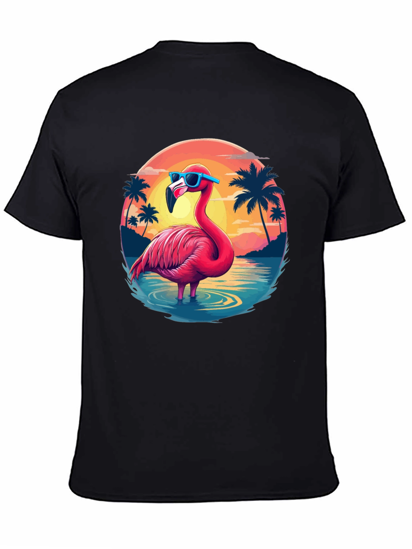 Black Tropical Flamingo T-Shirt - Summer Vibes view 4
